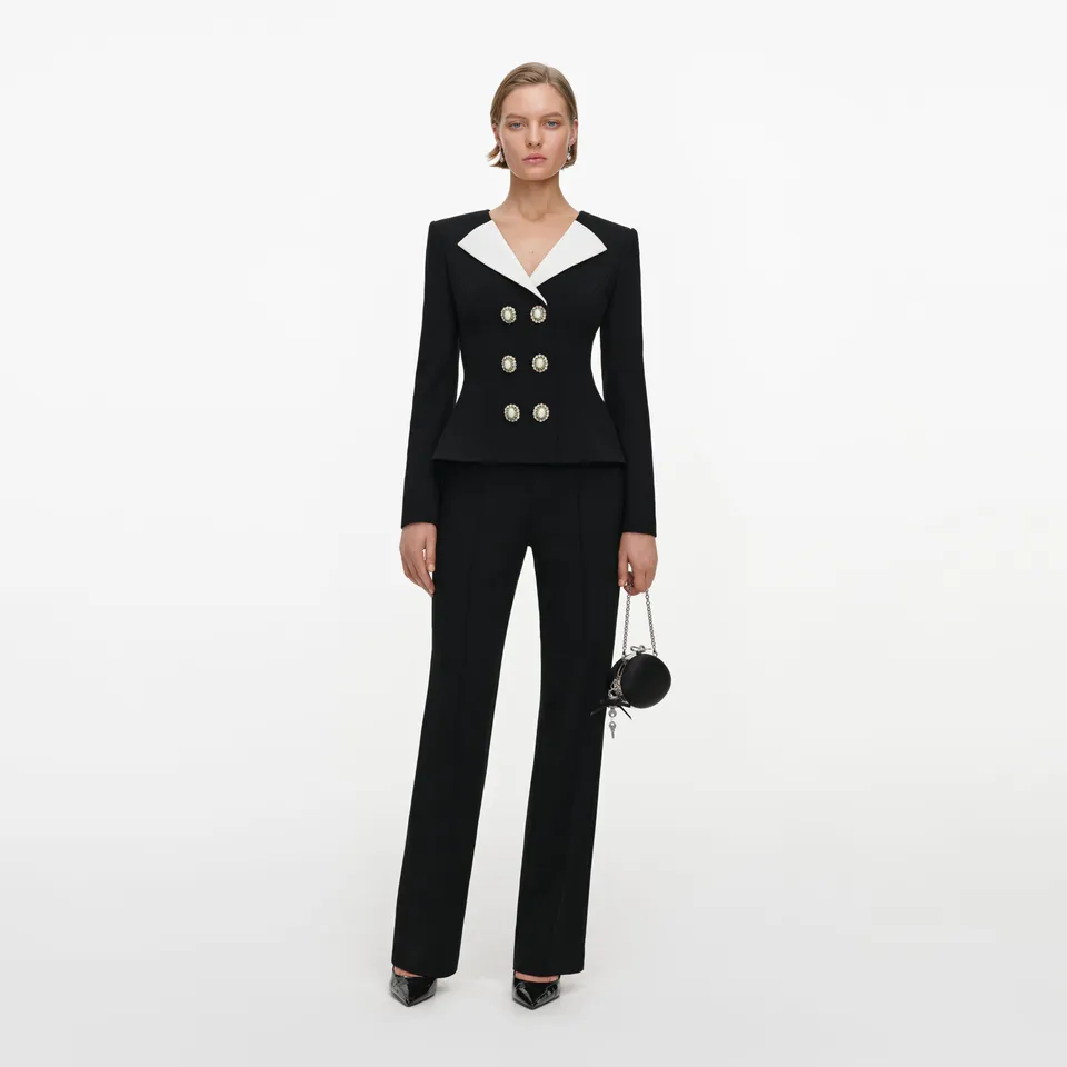 Self Portrait Black Tailored Wool Crepe Jumpsuit Schwarz