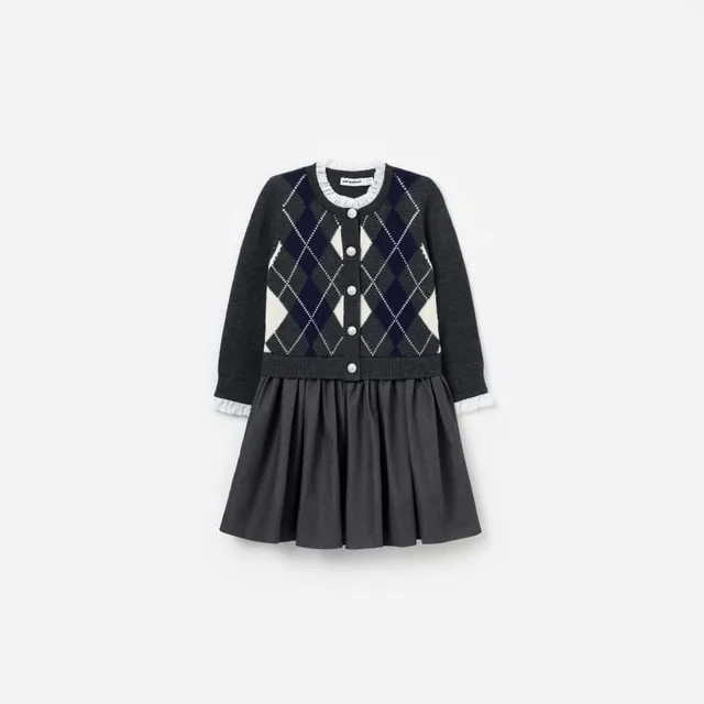 Self Portrait Grey Argyle Kinder-Strickkleid Grau 5-6 Jahre