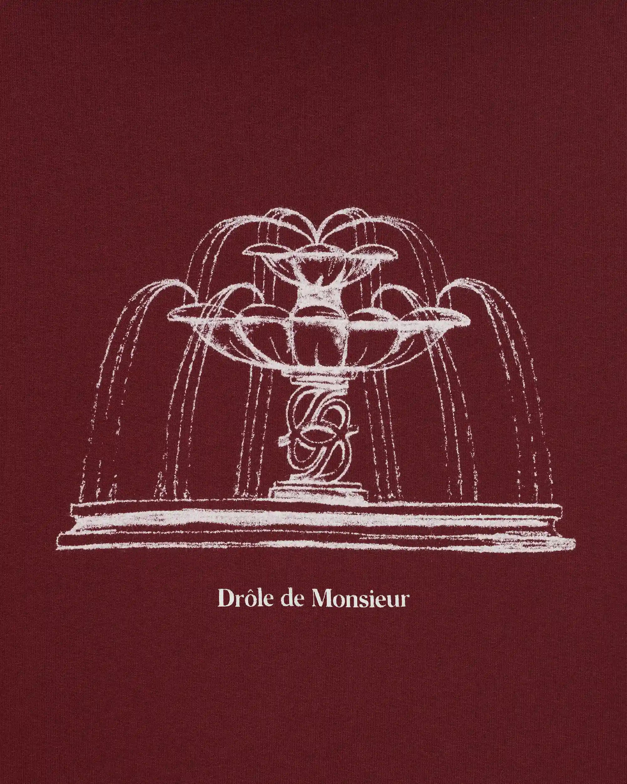 Drôle De Monsieur Fountain Print Hoodie Kapuzenpullover Burgundy Baumwolle