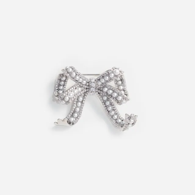 Self Portrait Jewellery Brosche Silber Perle Kristall Schleife