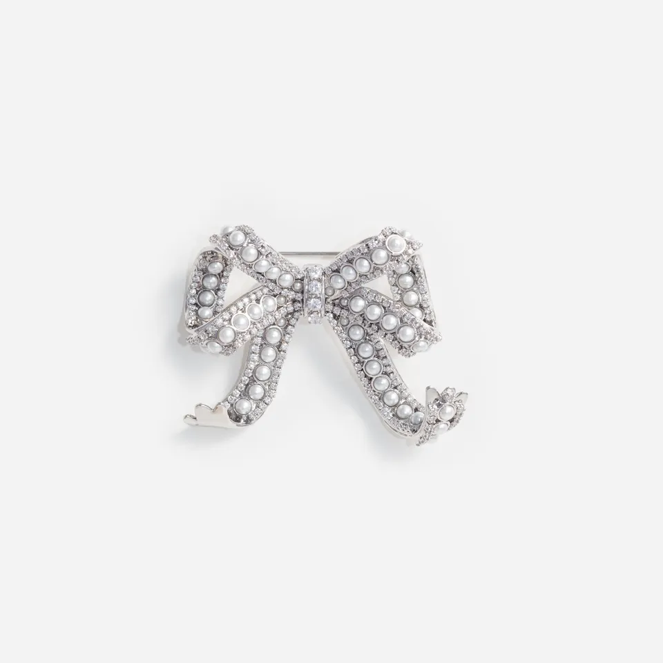 Self Portrait Jewellery Brosche Silber Perle Kristall Schleife
