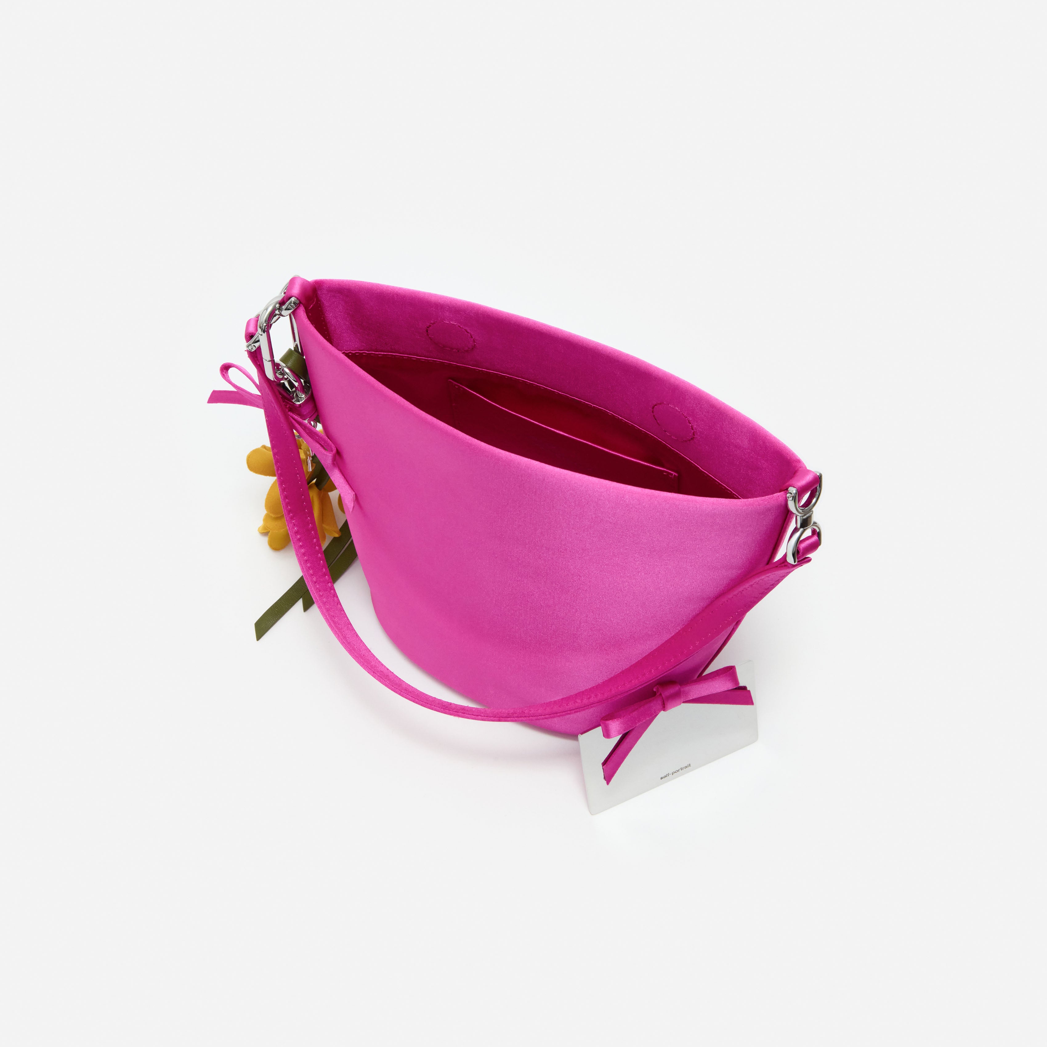 Self Portrait Pink Satin Bucket Bag Pink Schultertasche