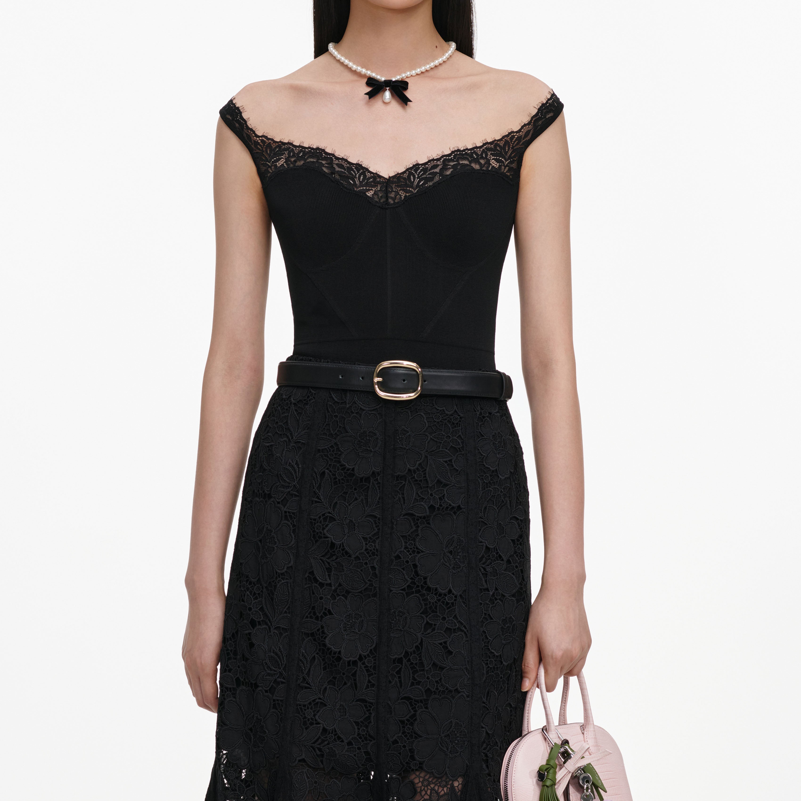 Self Portrait Black Lace Midirock Schwarz Spitze A-Linie