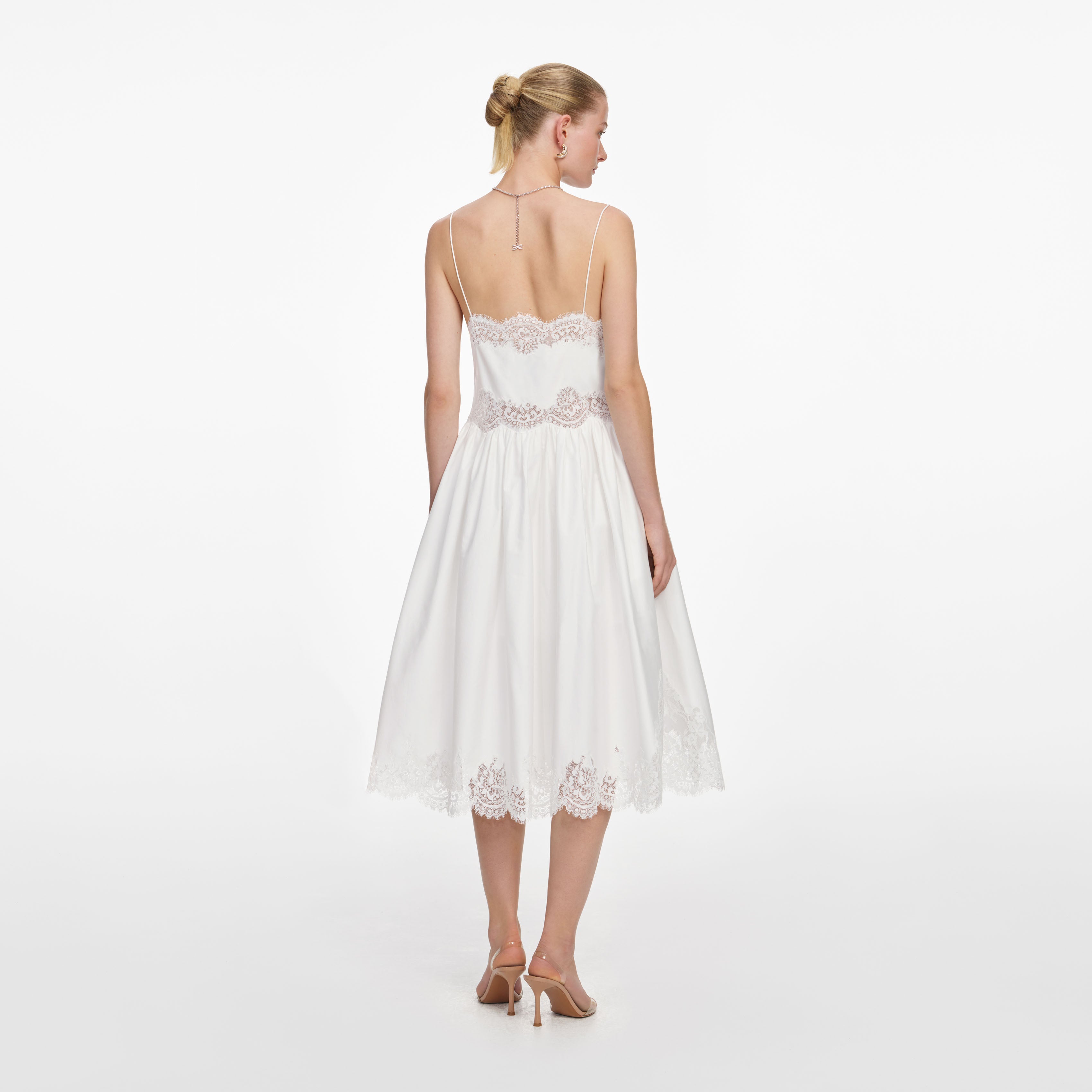 Self Portrait Midi Kleid Weiß Baumwolle Spitze Bogen