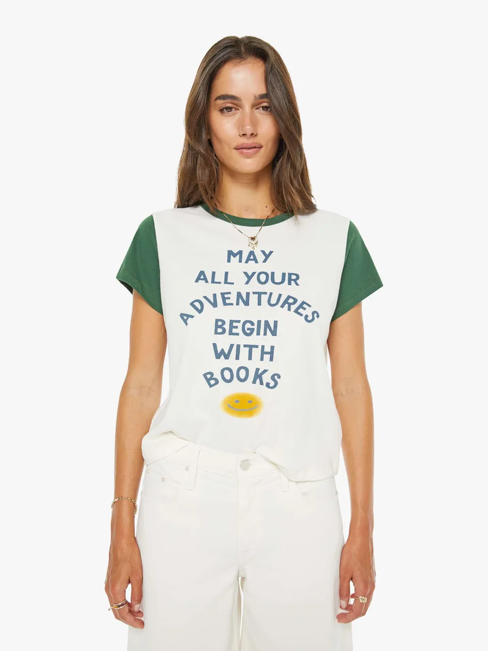 Mother Goodie Goodie Ringer T-Shirt Book Adventures Weiss