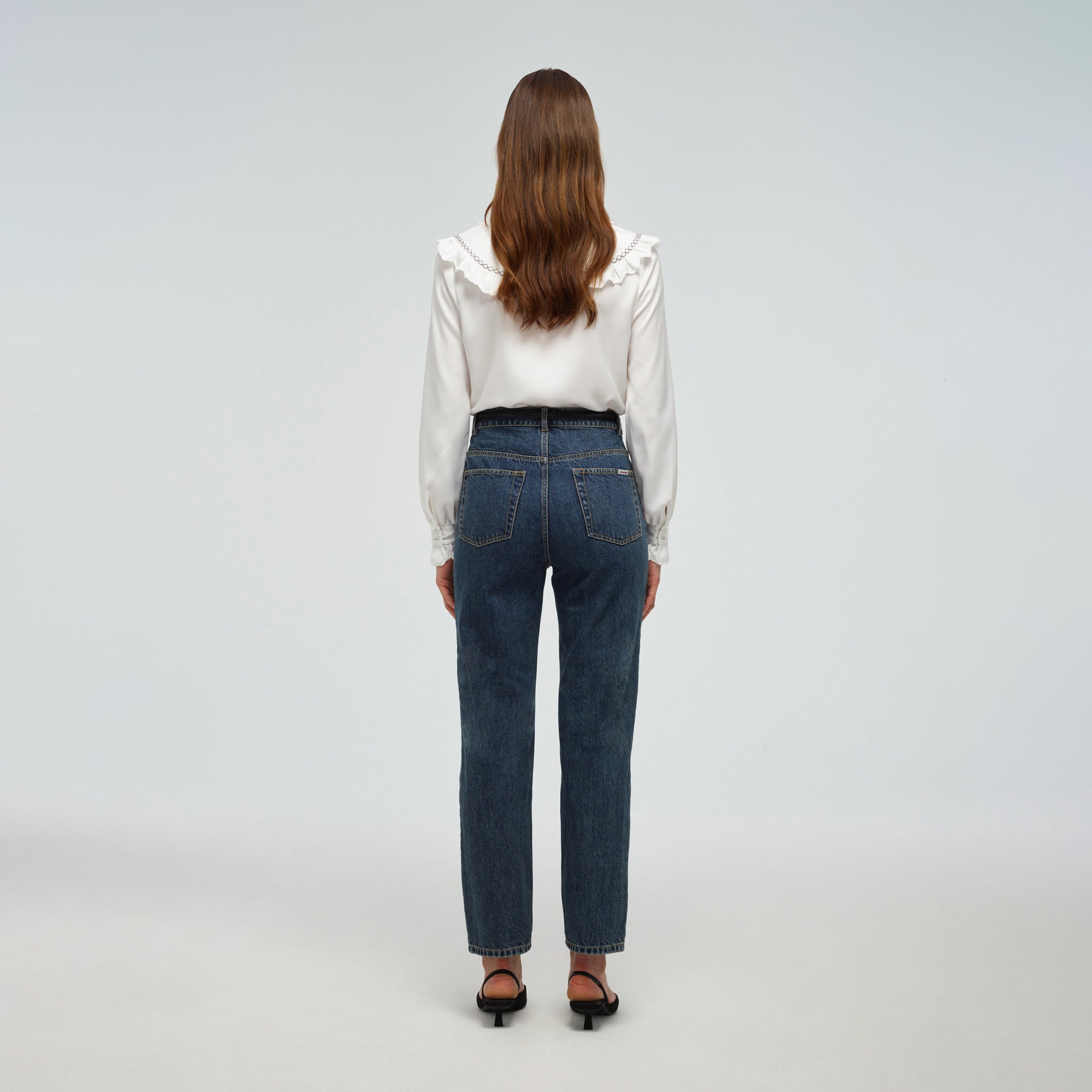Self Portrait Frill Yoke Shirt Bluse Weiss Twill UK 8