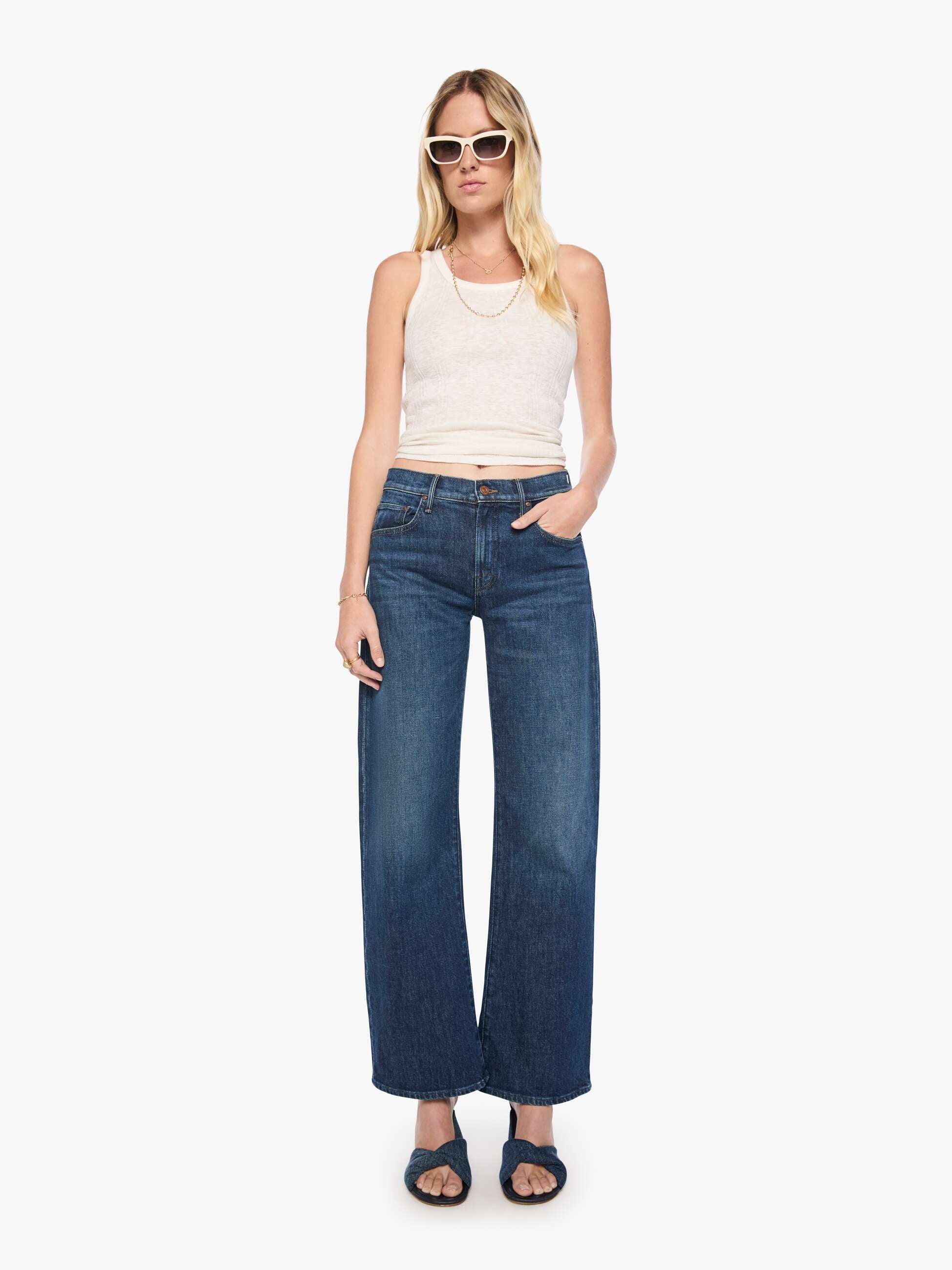 Mother Mid Rise Lasso Sneak Jeans Museum Dunkelblau Barrel