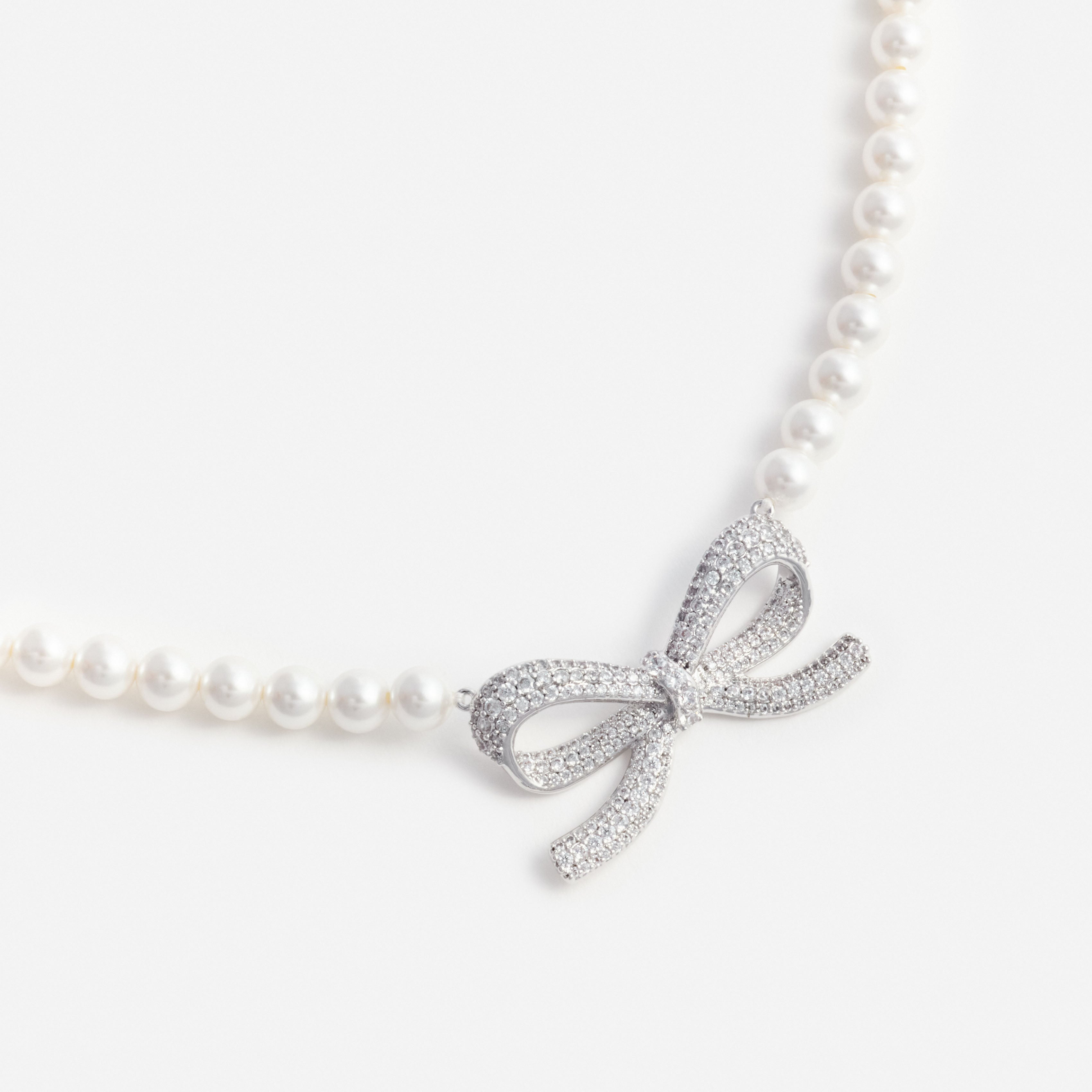 Self-Portrait Pearl Bow Halskette Silber Perlen Schleife 42,2 cm