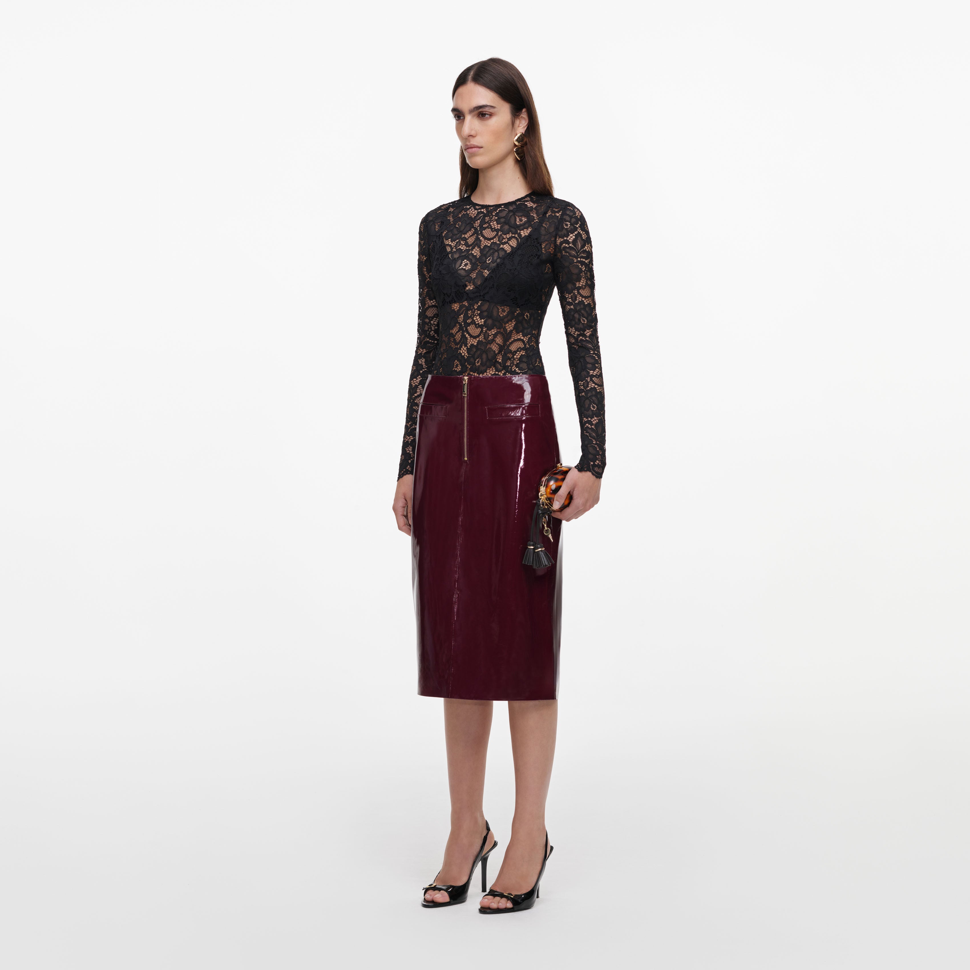 Self-Portrait Bottoms Faux Leather Midi Rock Lila Kunstleder