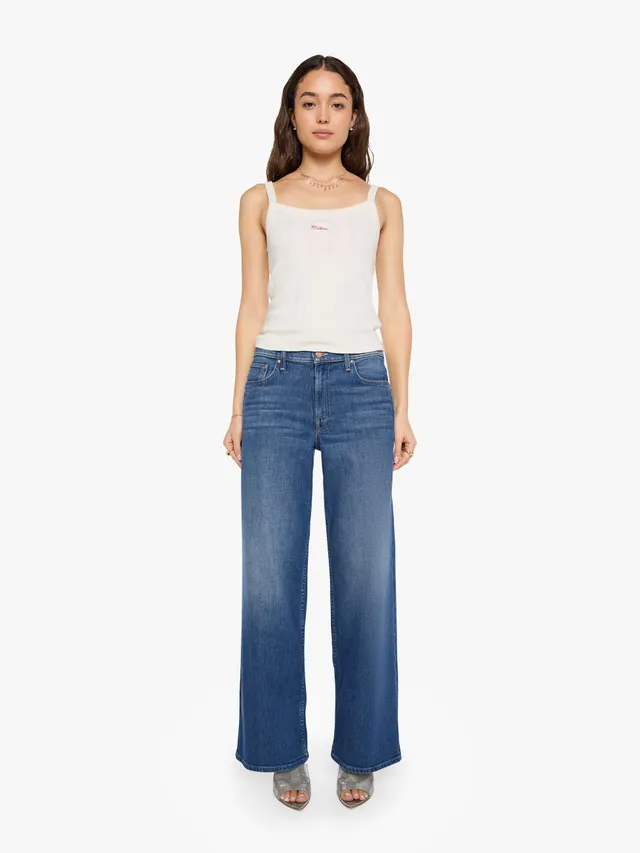 Mother Rerun Zip Sneak Wide Leg Jeans Deluxe Edition mid-blue