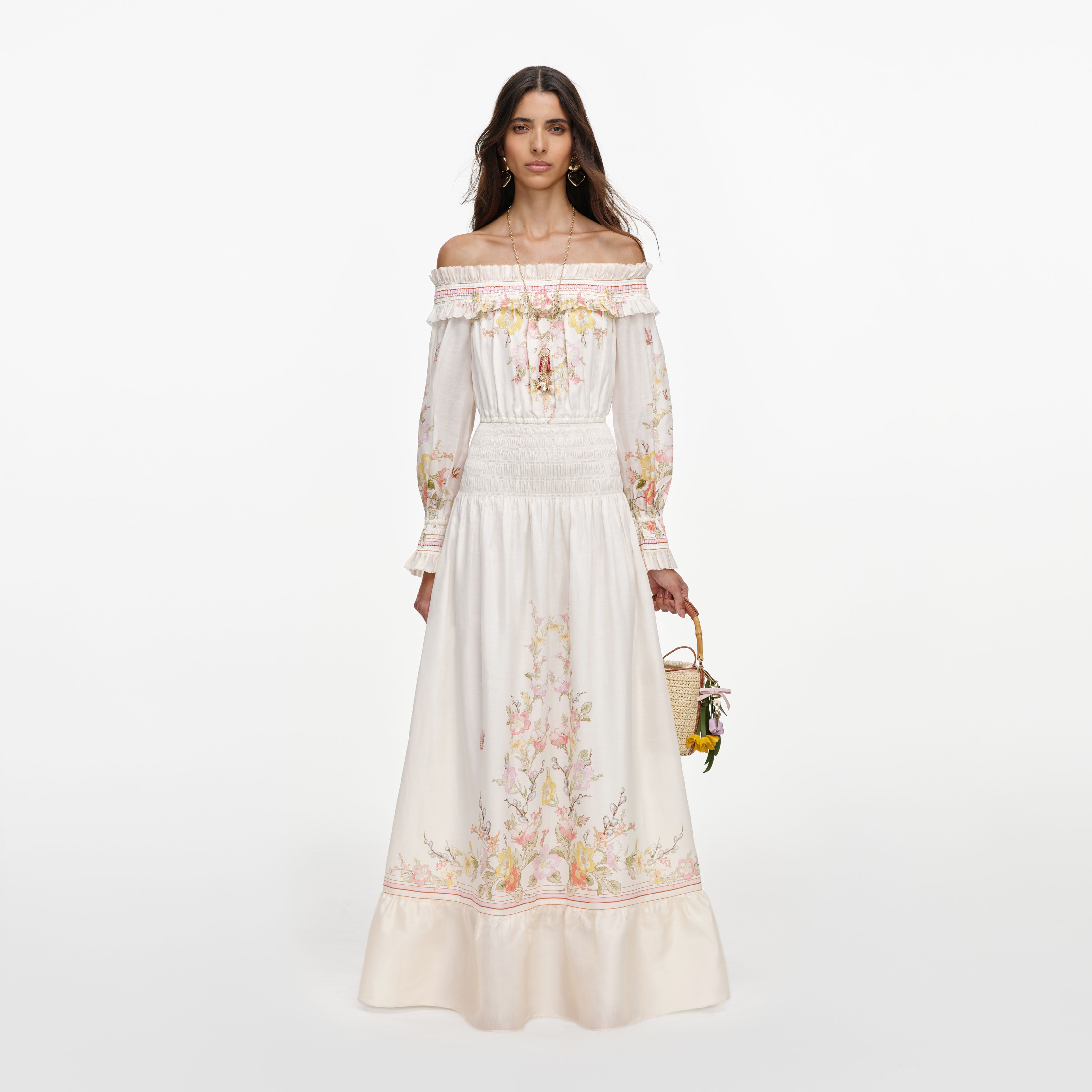Self-Portrait Cream Floral Organza Maxikleid Creme UK 10