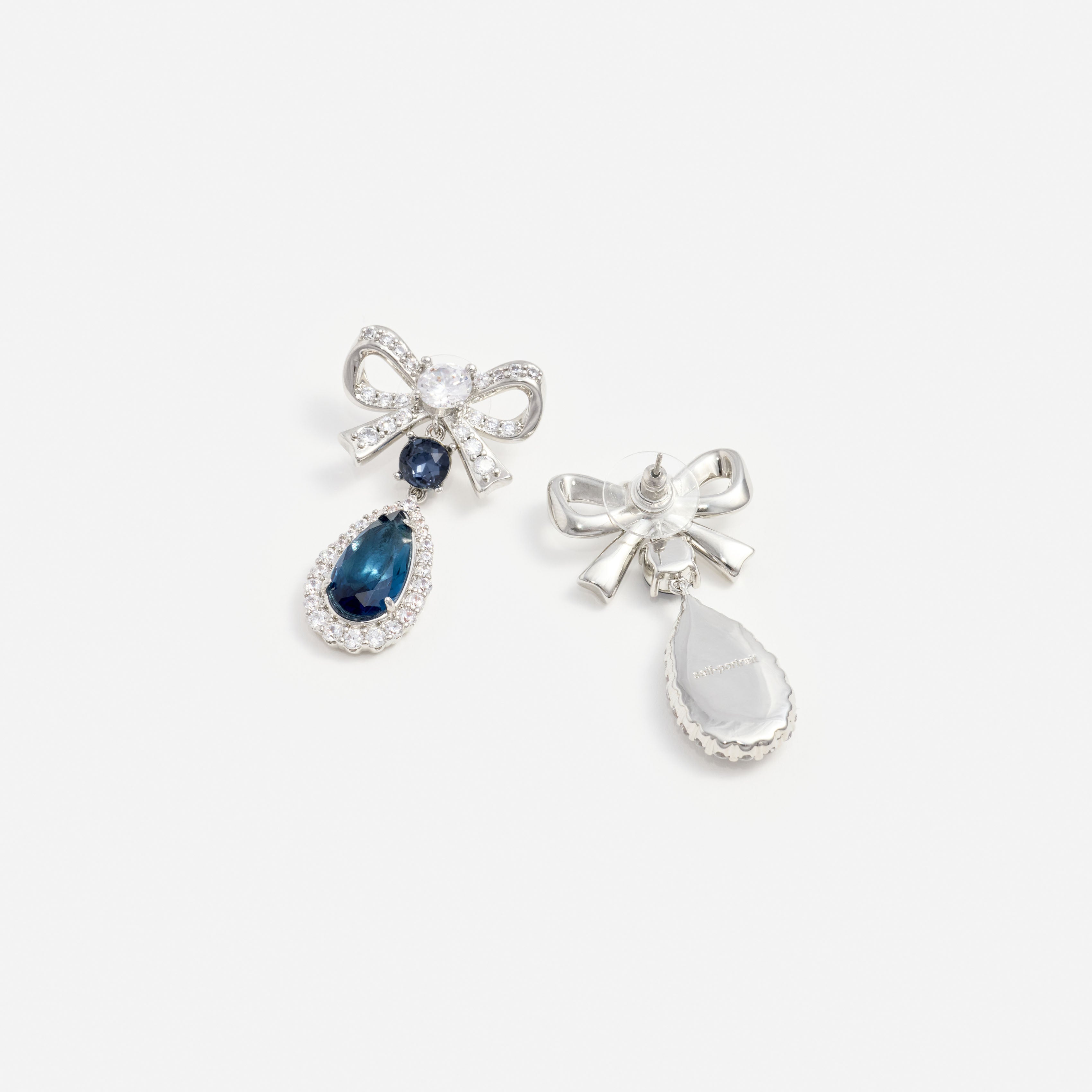 Self Portrait Crystal Bow Ohrringe silber-blau Tropfen