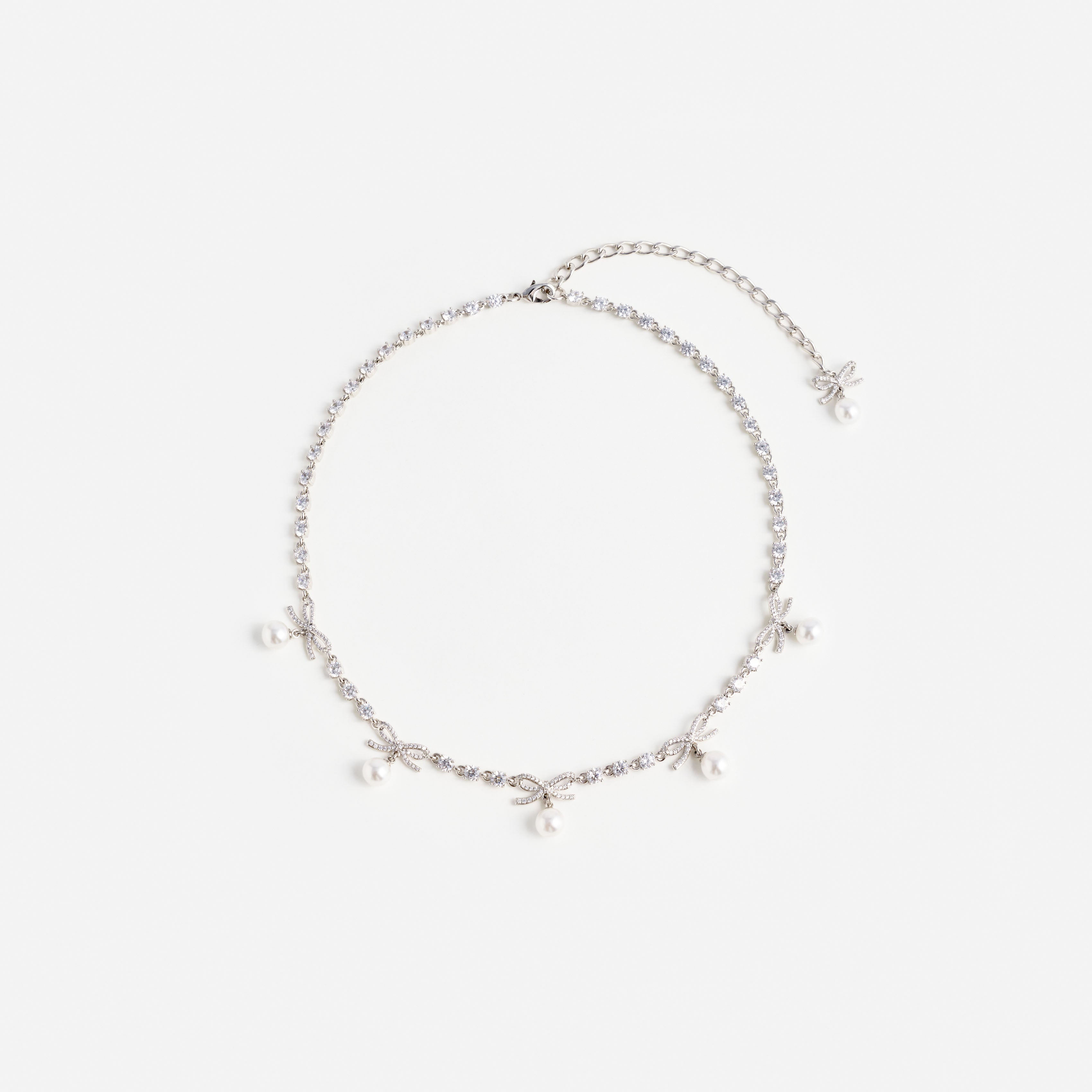 Self Portrait Crystal Bow Halskette Silber Perle