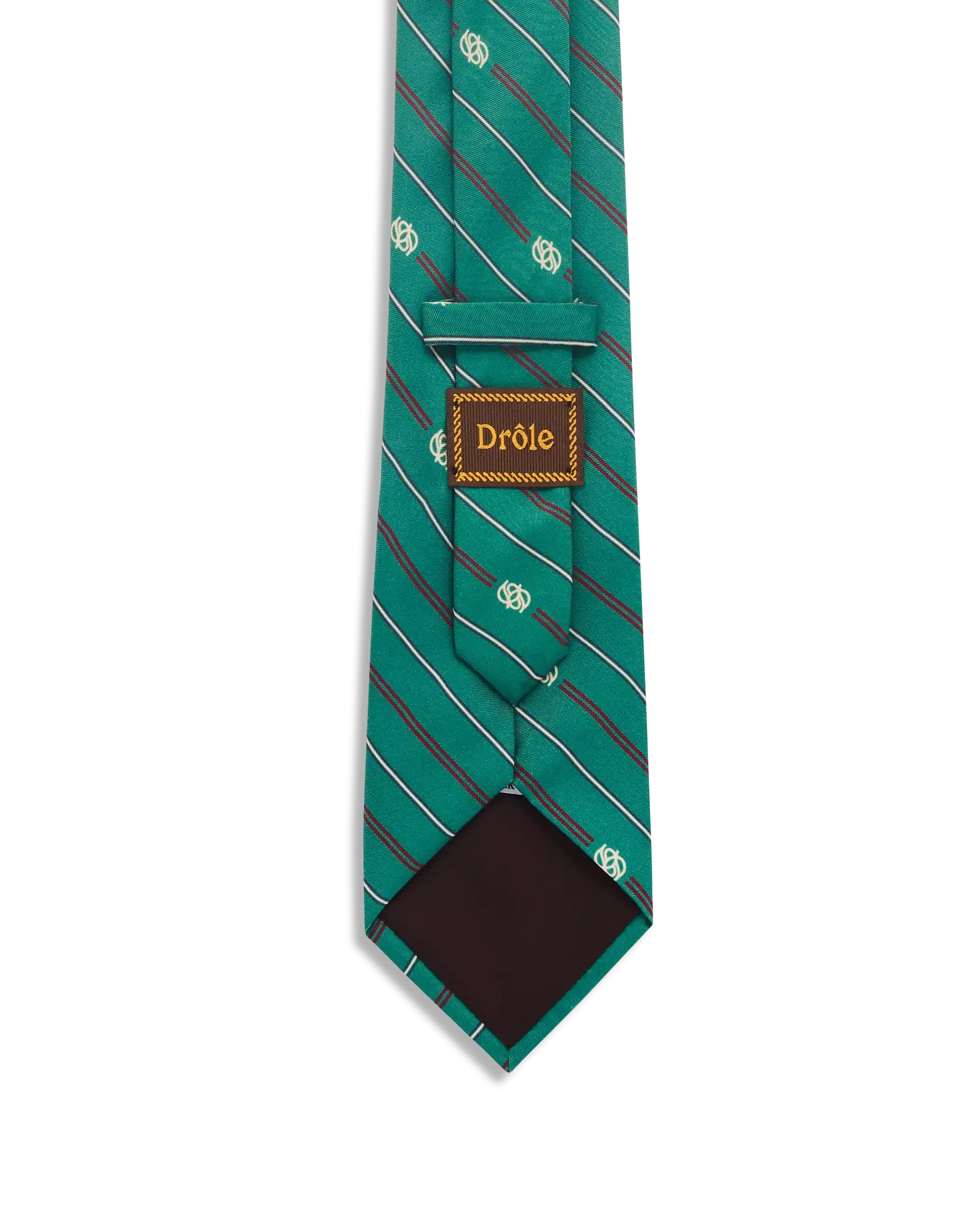 Drôle De Monsieur La Cravate Soie Rayée Monogramme Seidenkrawatte Emeraude