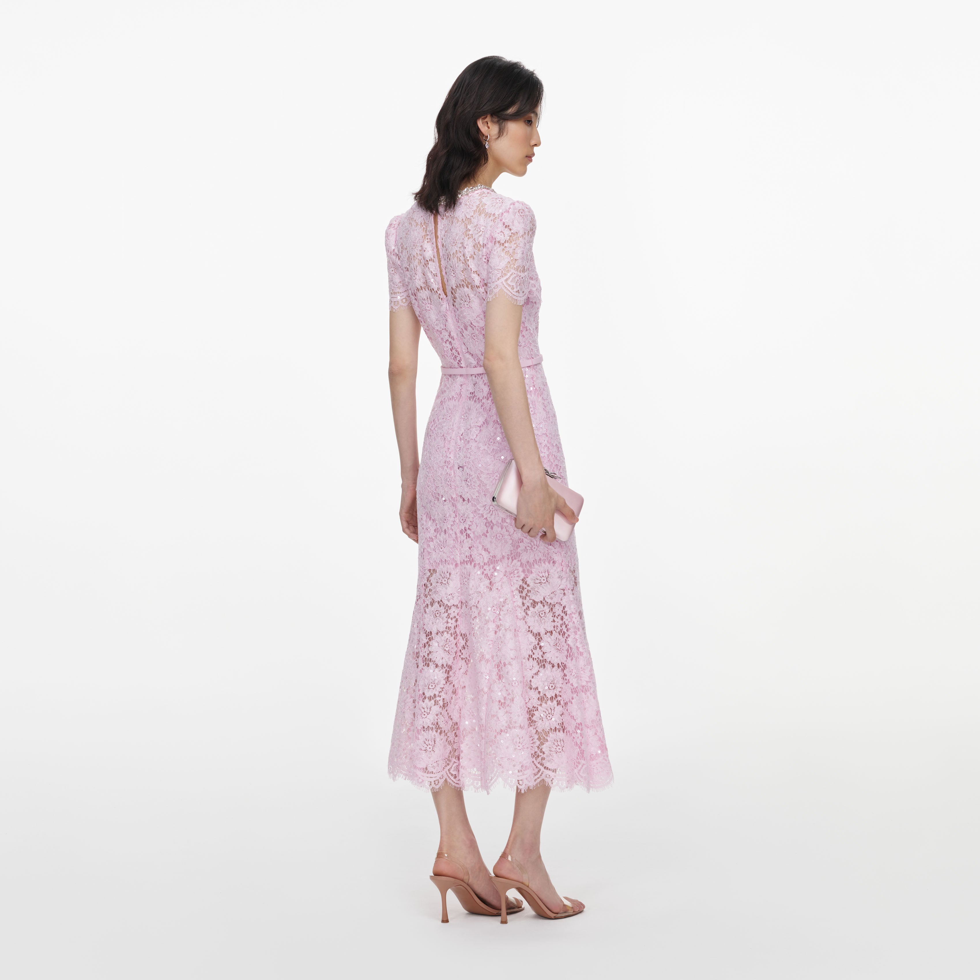 Self Portrait Pink Sequin Lace Midikleid Pink