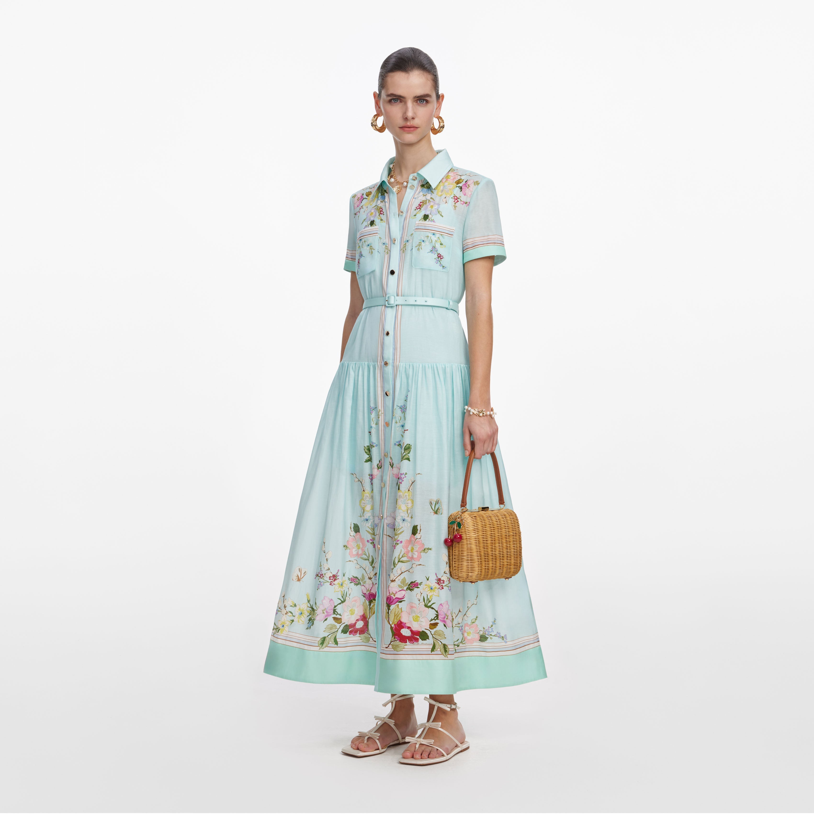 Self Portrait Mint Floral Organza Midi Kleid UK 8 Mint