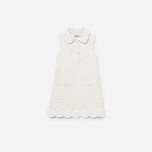 Self Portrait Cream Knit Flower Trim Kinderkleid Creme