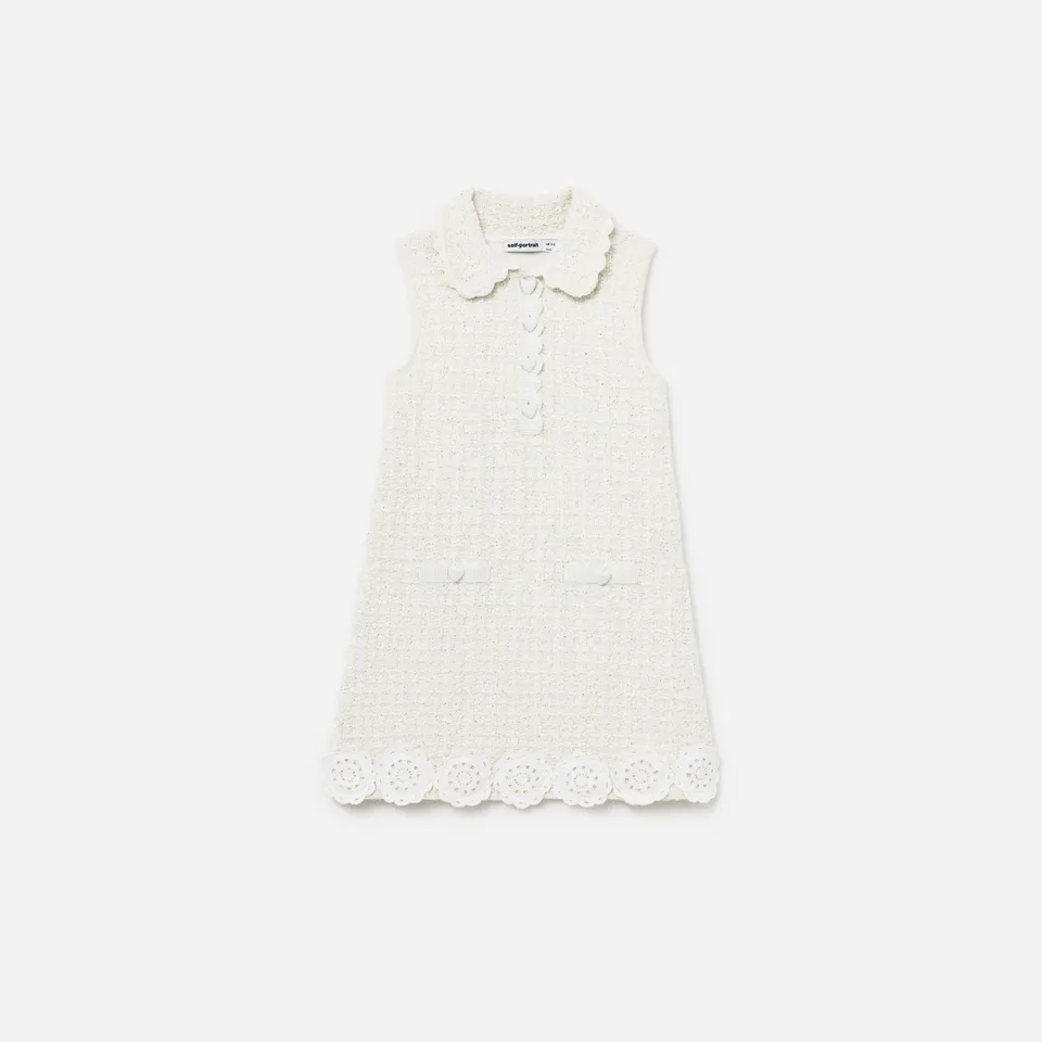 Self Portrait Cream Knit Flower Trim Kinderkleid Creme