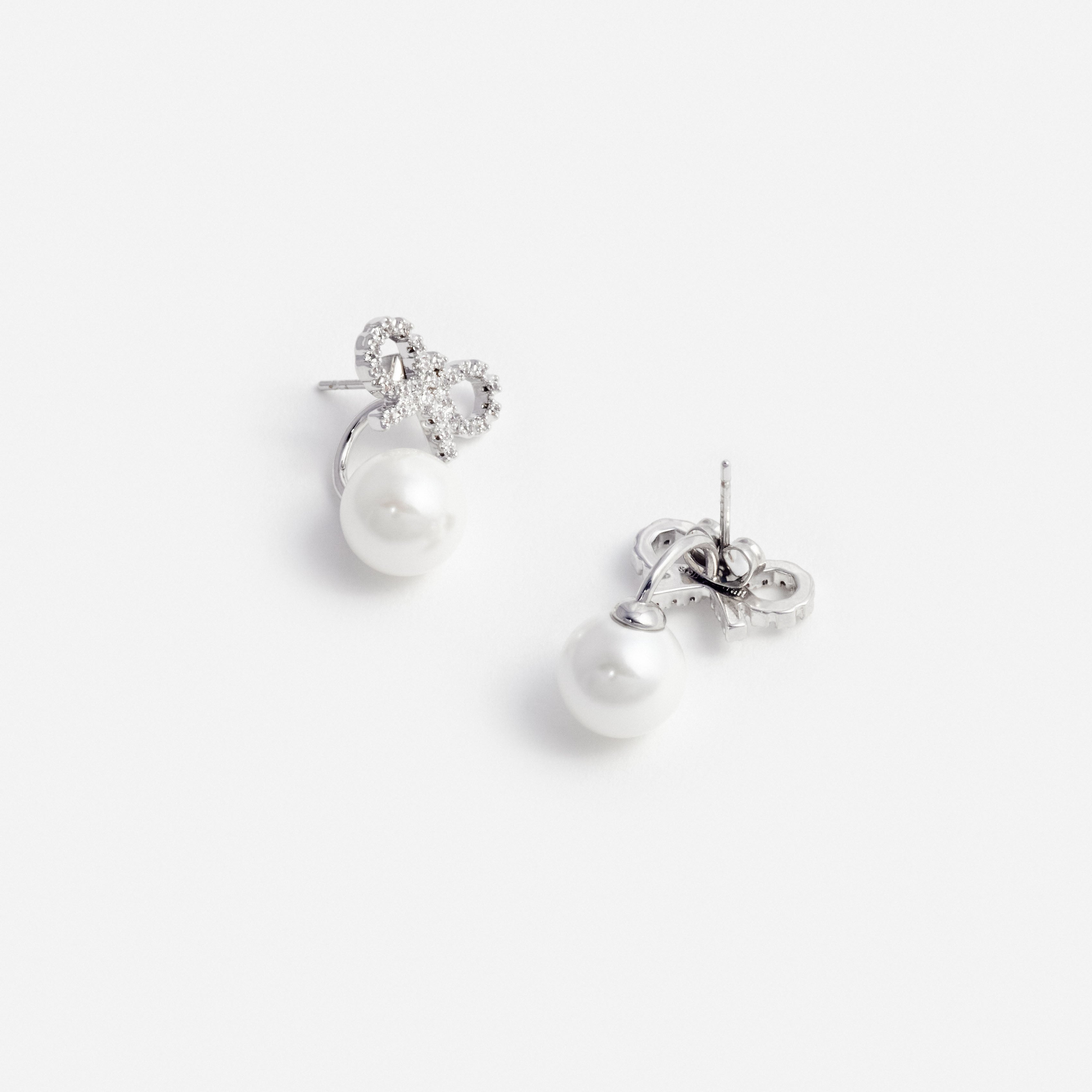 Self Portrait Crystal Bow Pearl Ohrringe Silber Schleife Perle