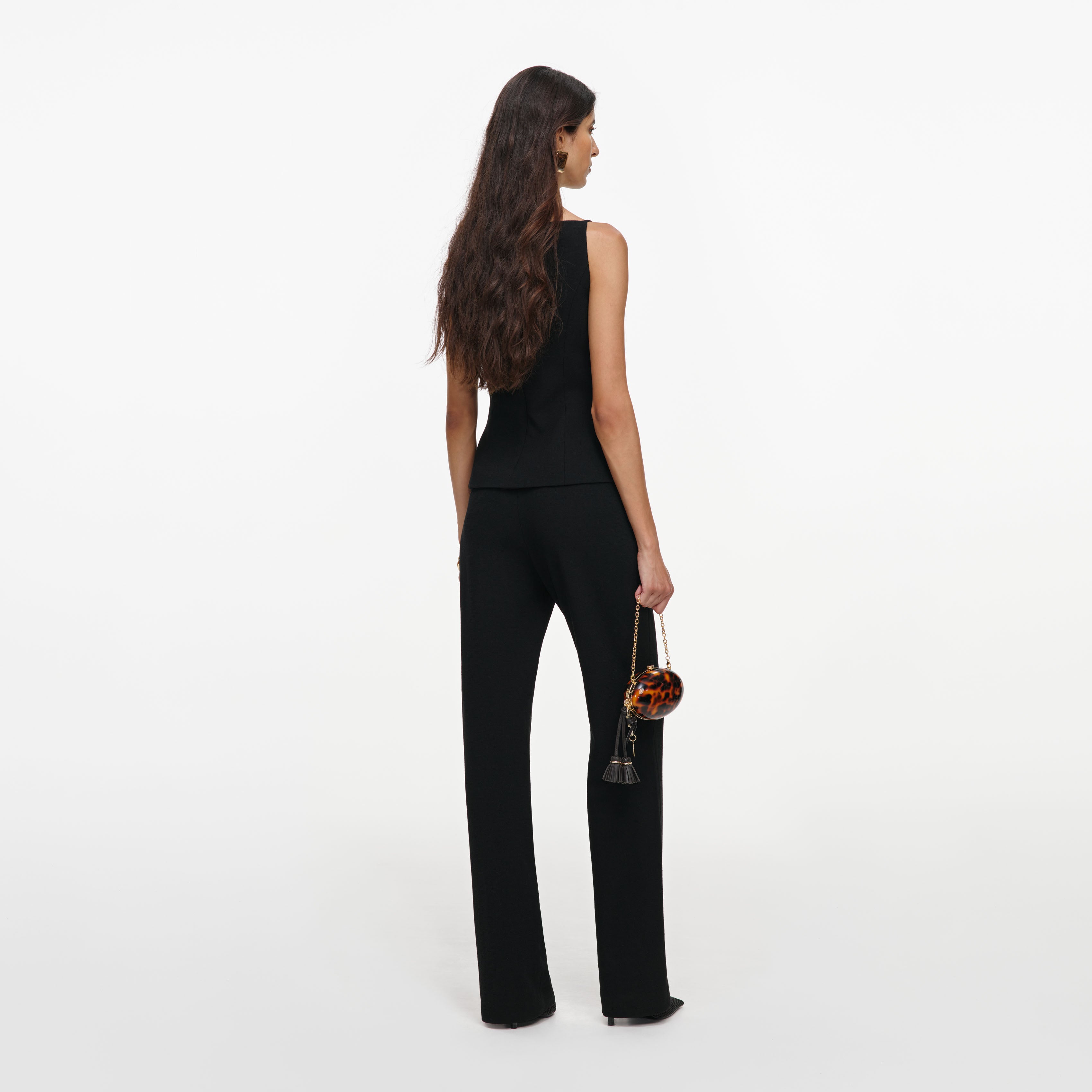 Self Portrait Wool Crepe Jumpsuit Overall Schwarz Goldknöpfe