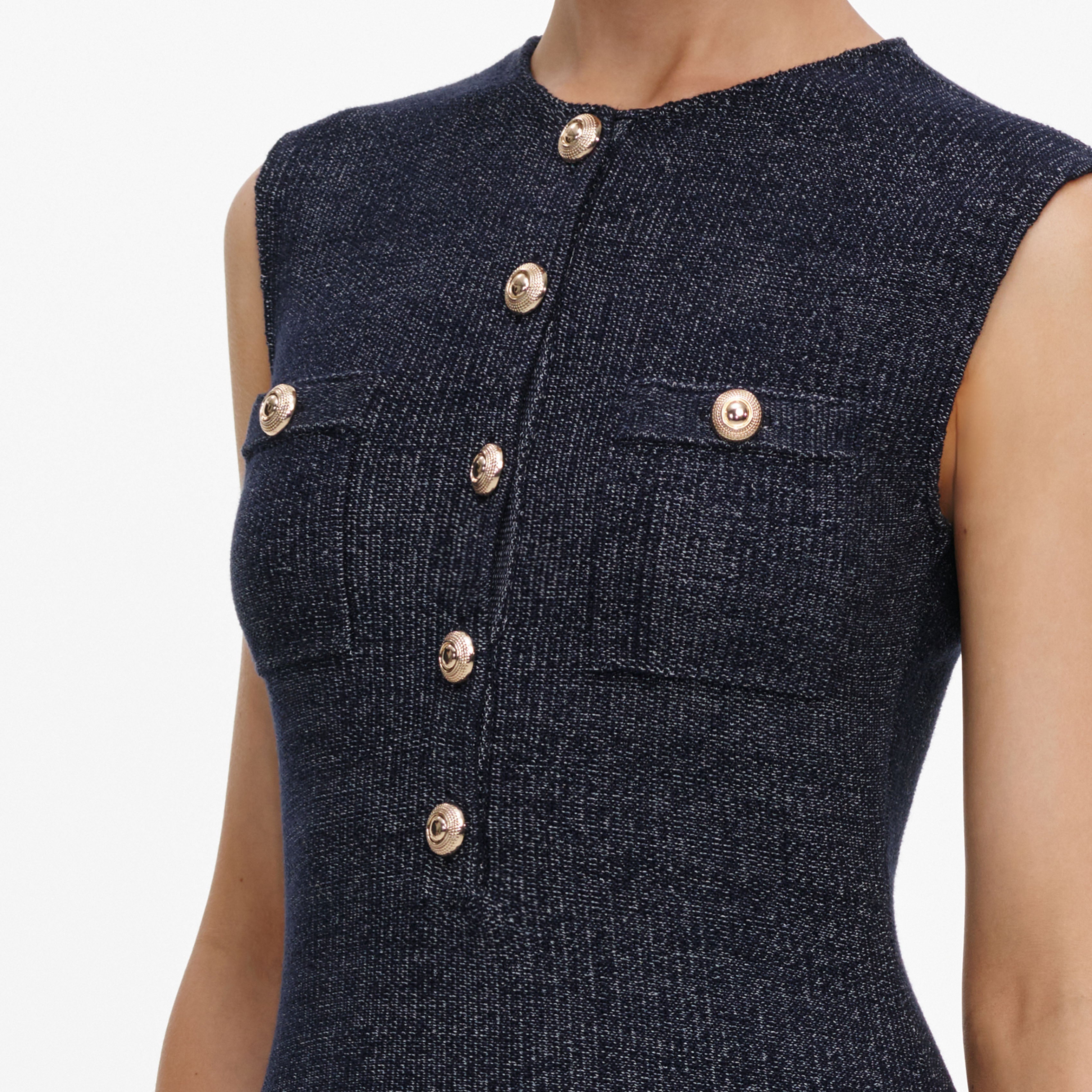 Self Portrait Navy Textured Strickkleid Mini