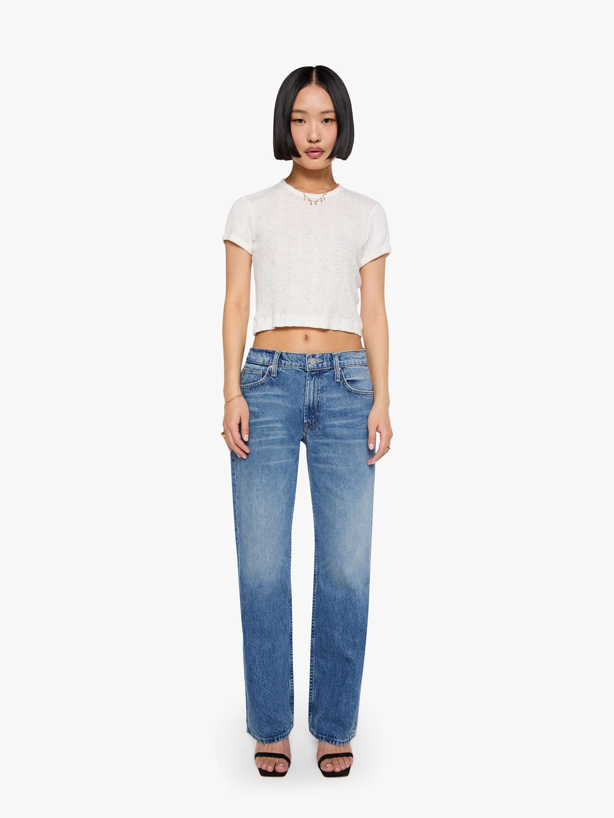 Mother Lil Reifler Petite Jeans Early Blue Mittelblau
