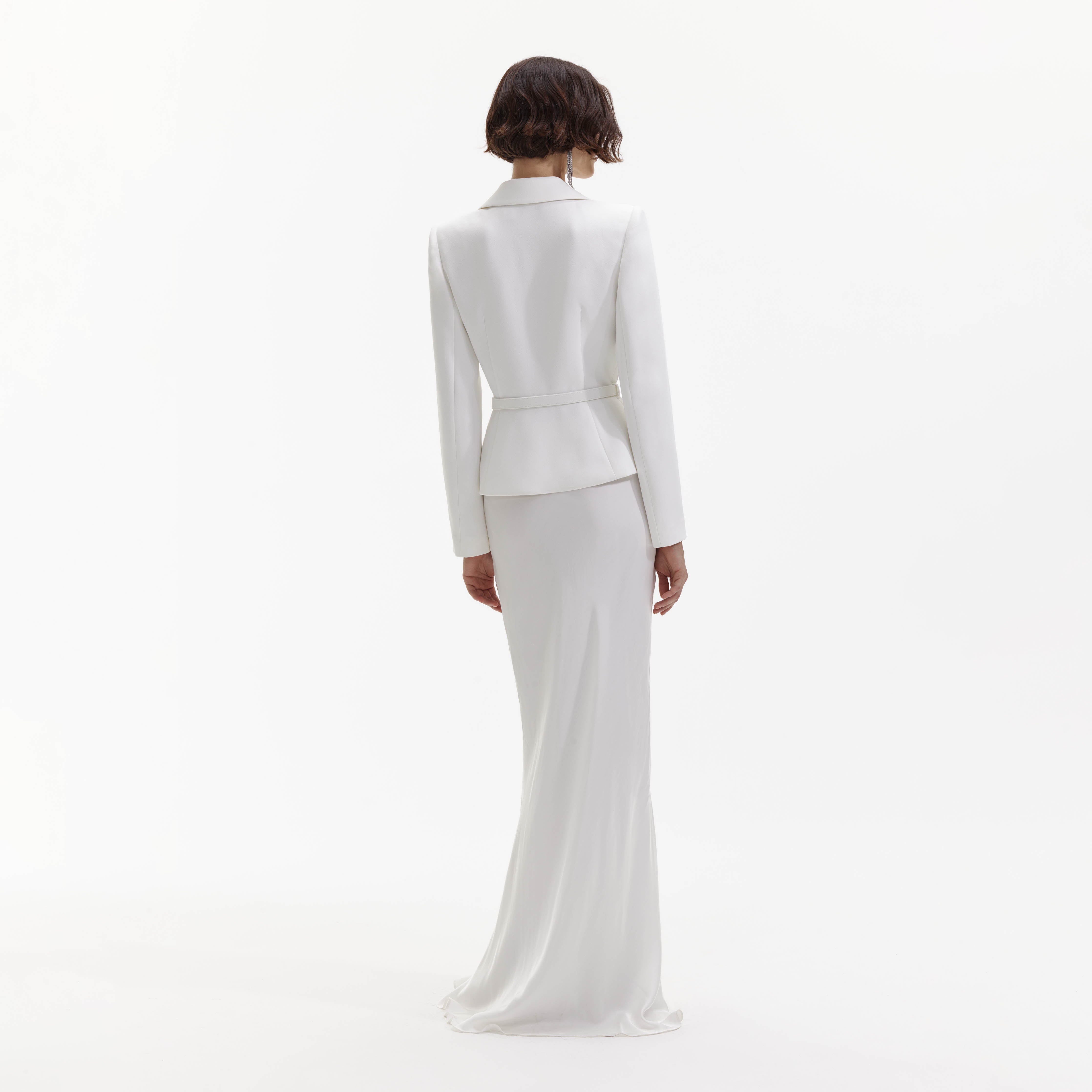 Self Portrait White Crepe Tailored Maxikleid Weiß