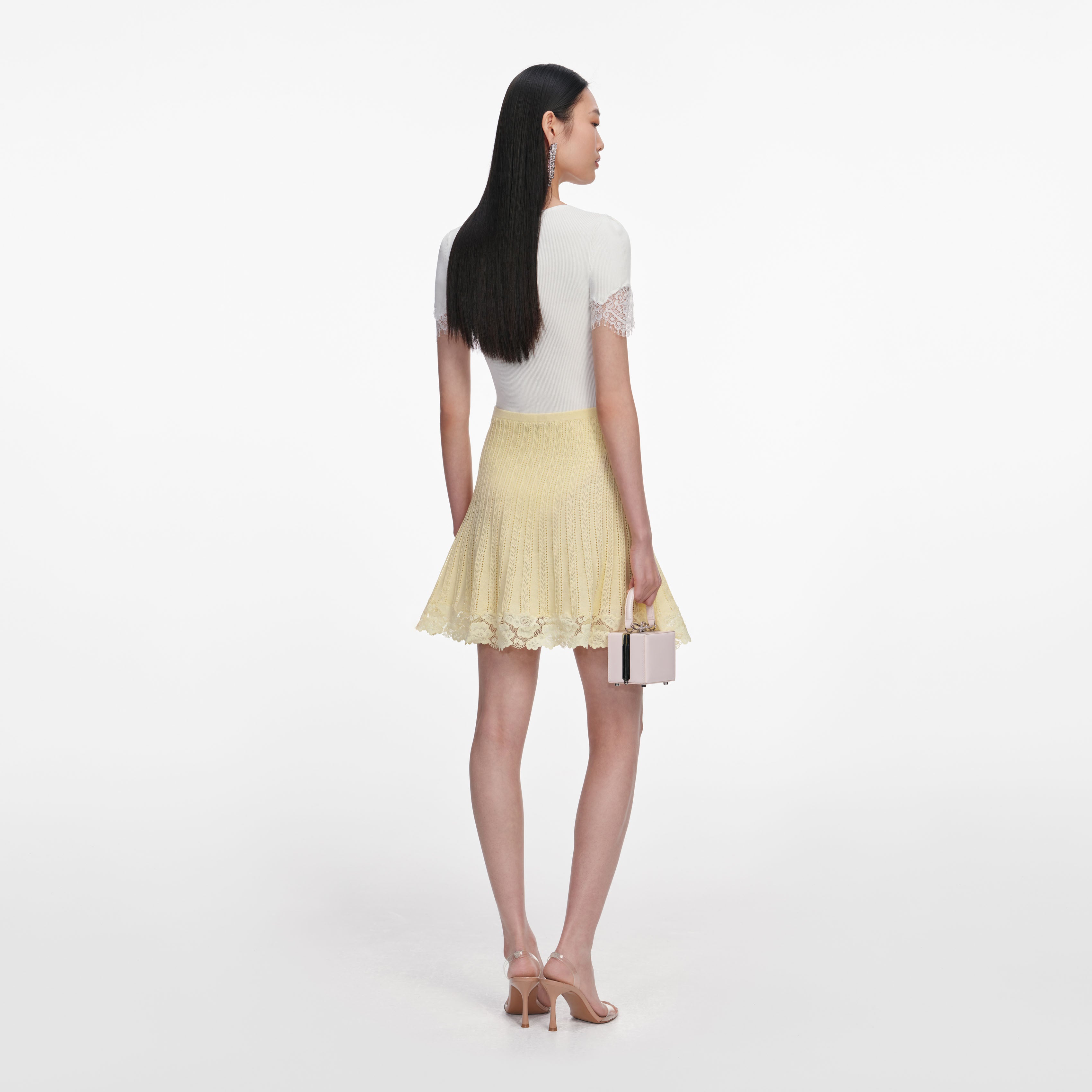 Self Portrait Yellow Pointelle Knit Mini Rock Gelb