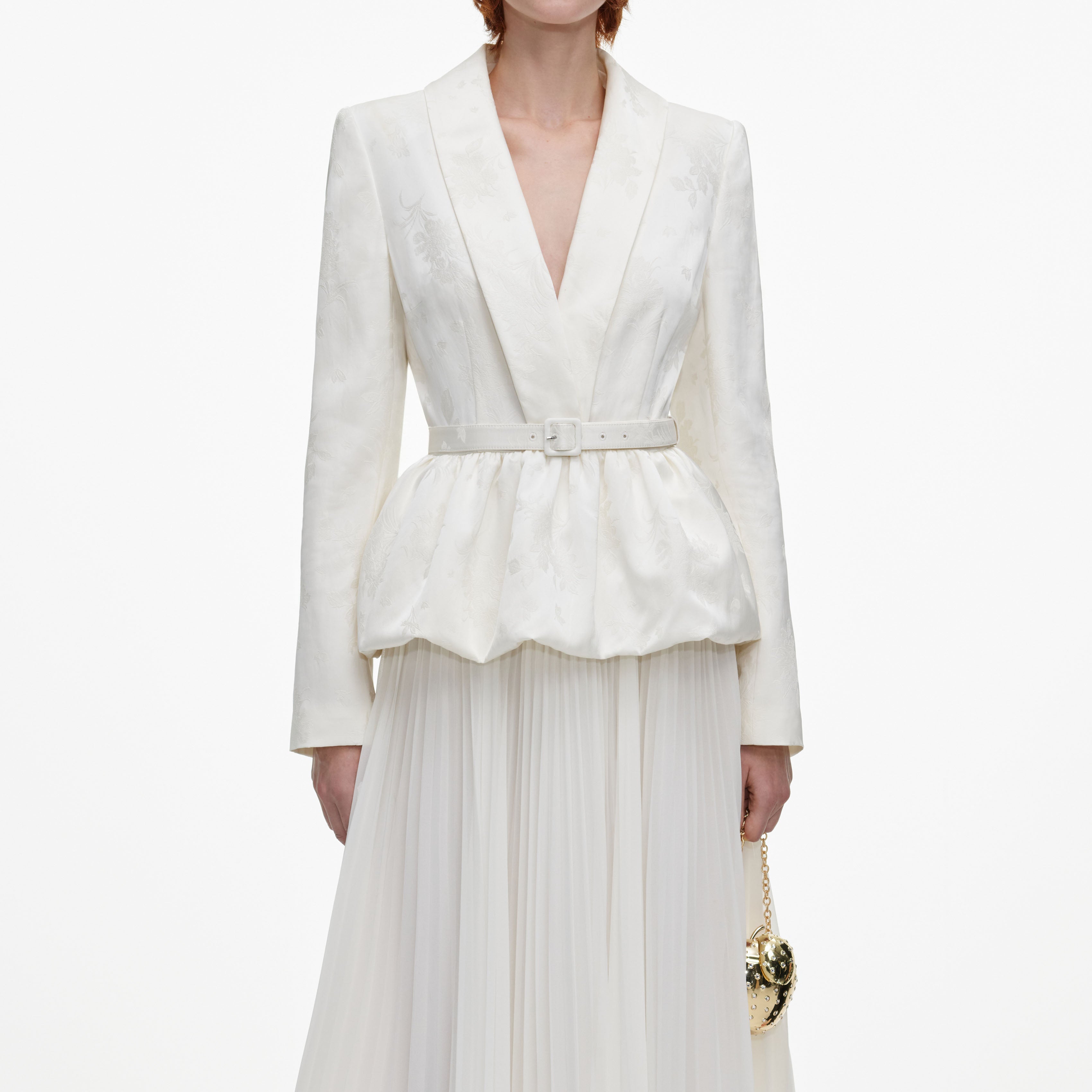 Self Portrait Cream Jacquard Midi-Kleid creme 2-in-1