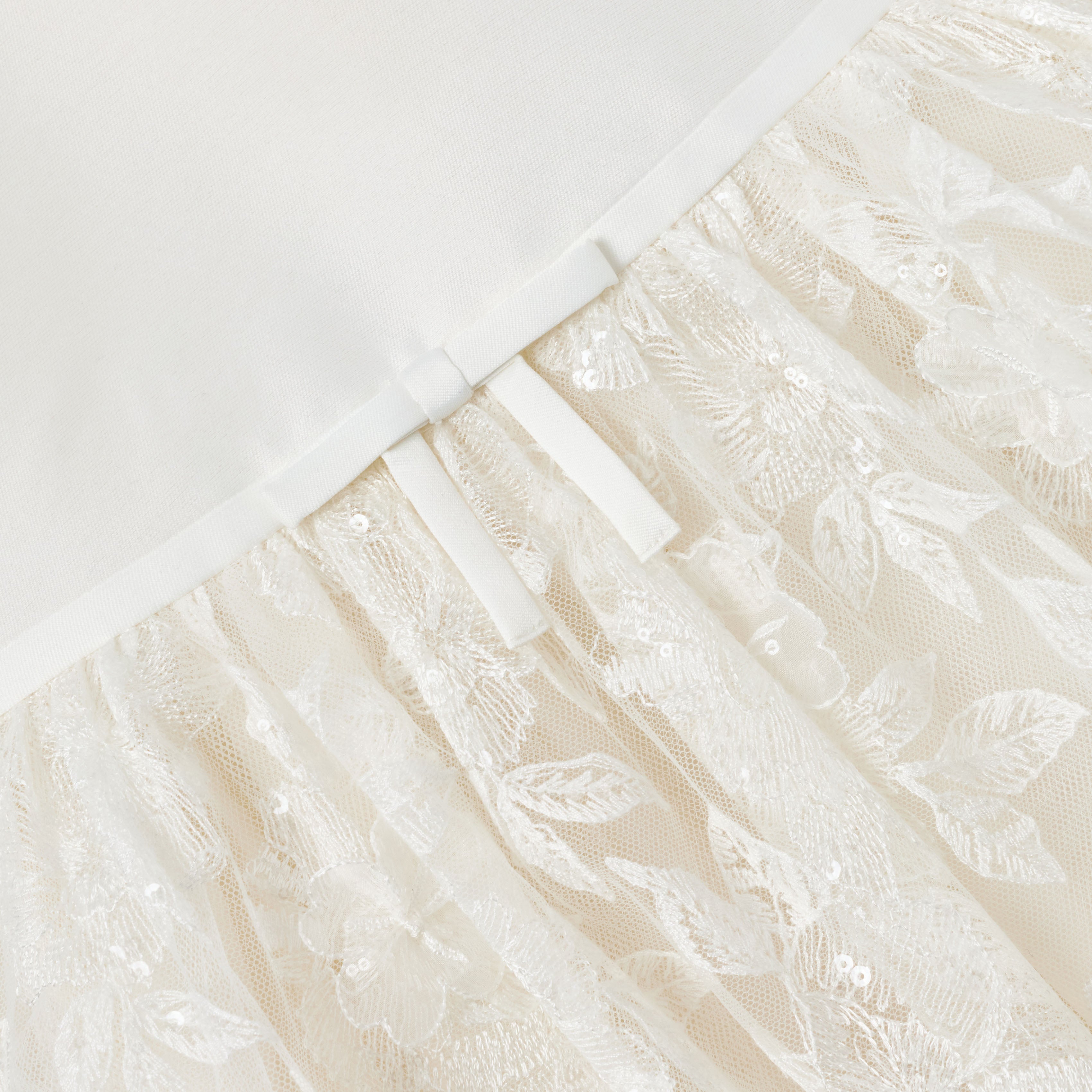 Self Portrait Satin Tüllkleid Creme Blumen Mädchen Schleife