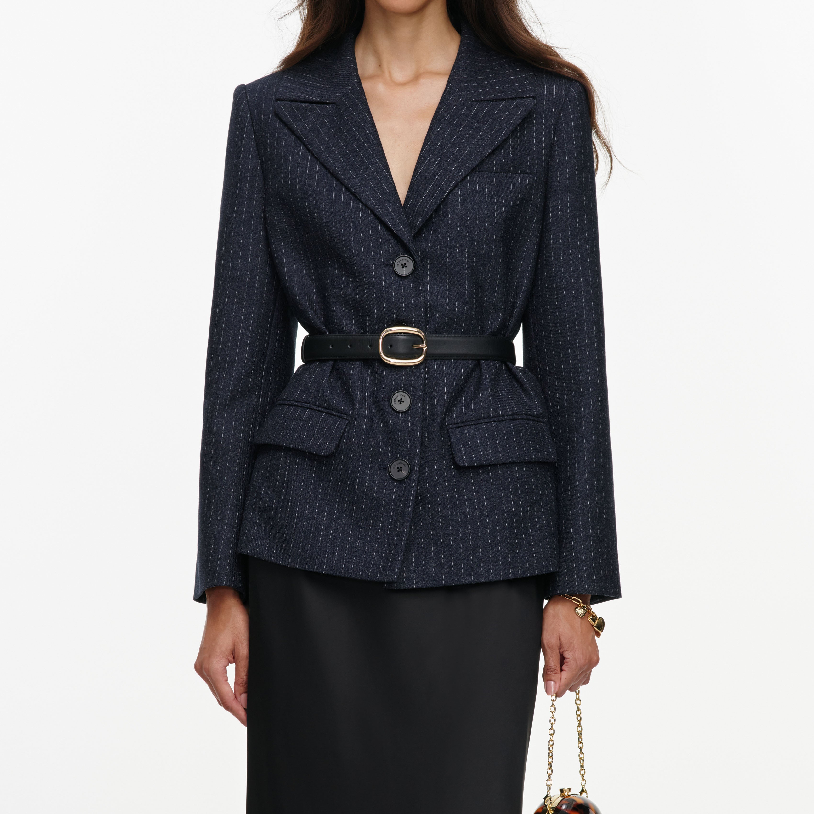 Self Portrait Tailored Blazer Satin Midikleid Grau Wolle