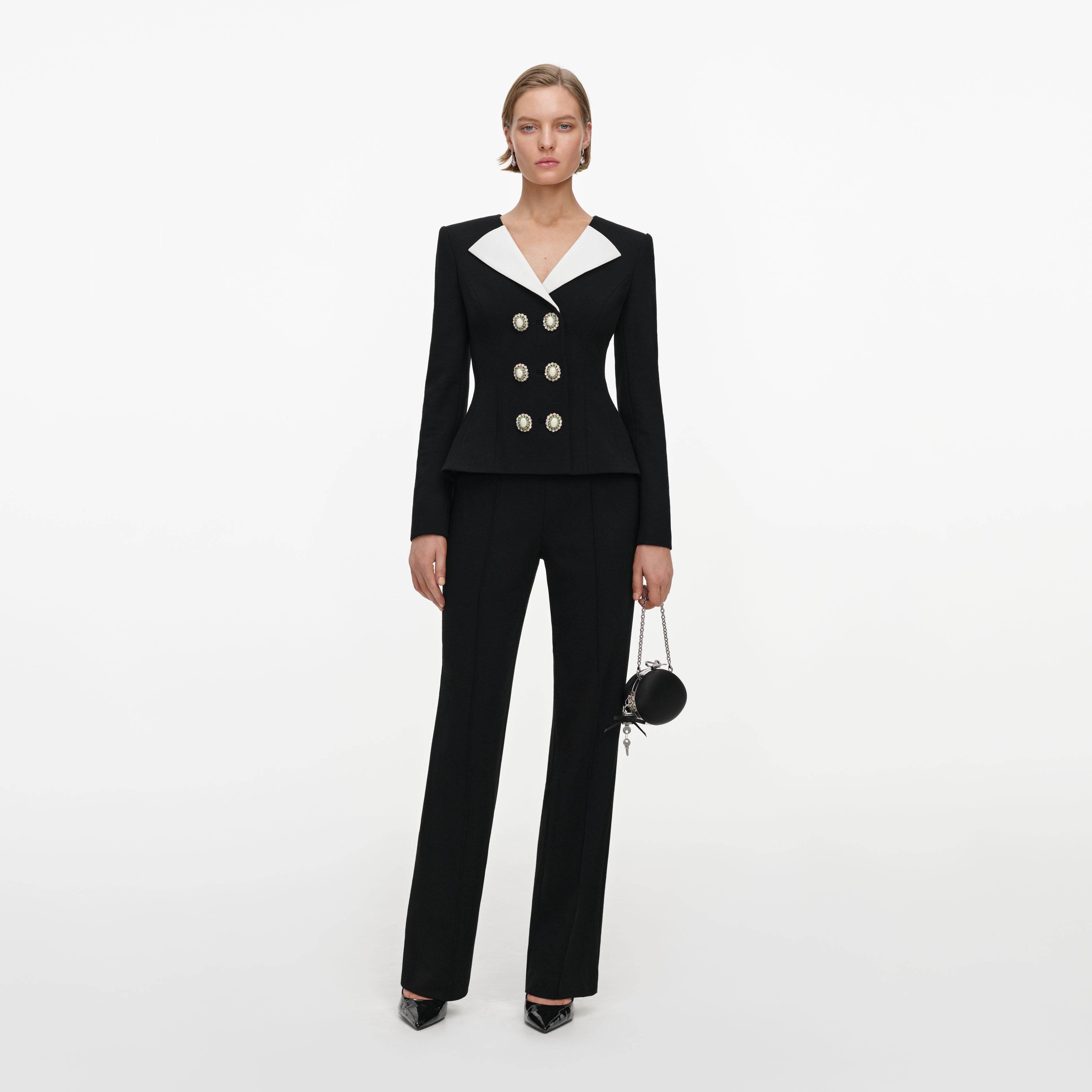 Self Portrait Black Tailored Wool Crepe Jumpsuit Schwarz