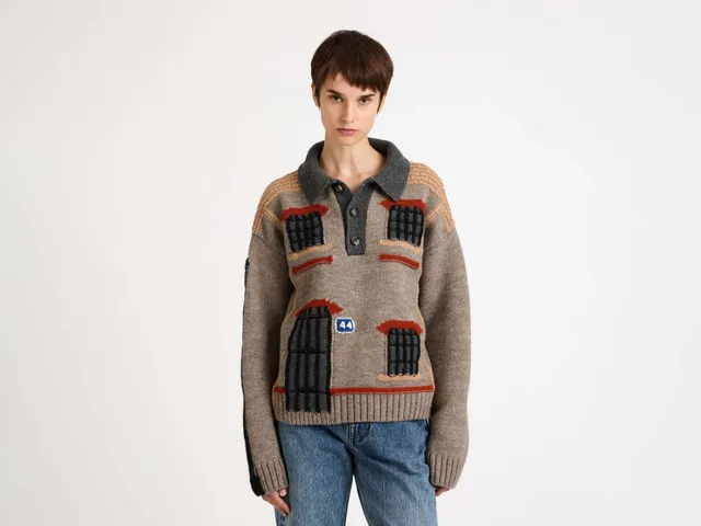 J.W.Anderson House Polo Pullover Beige Melange Jacquard
