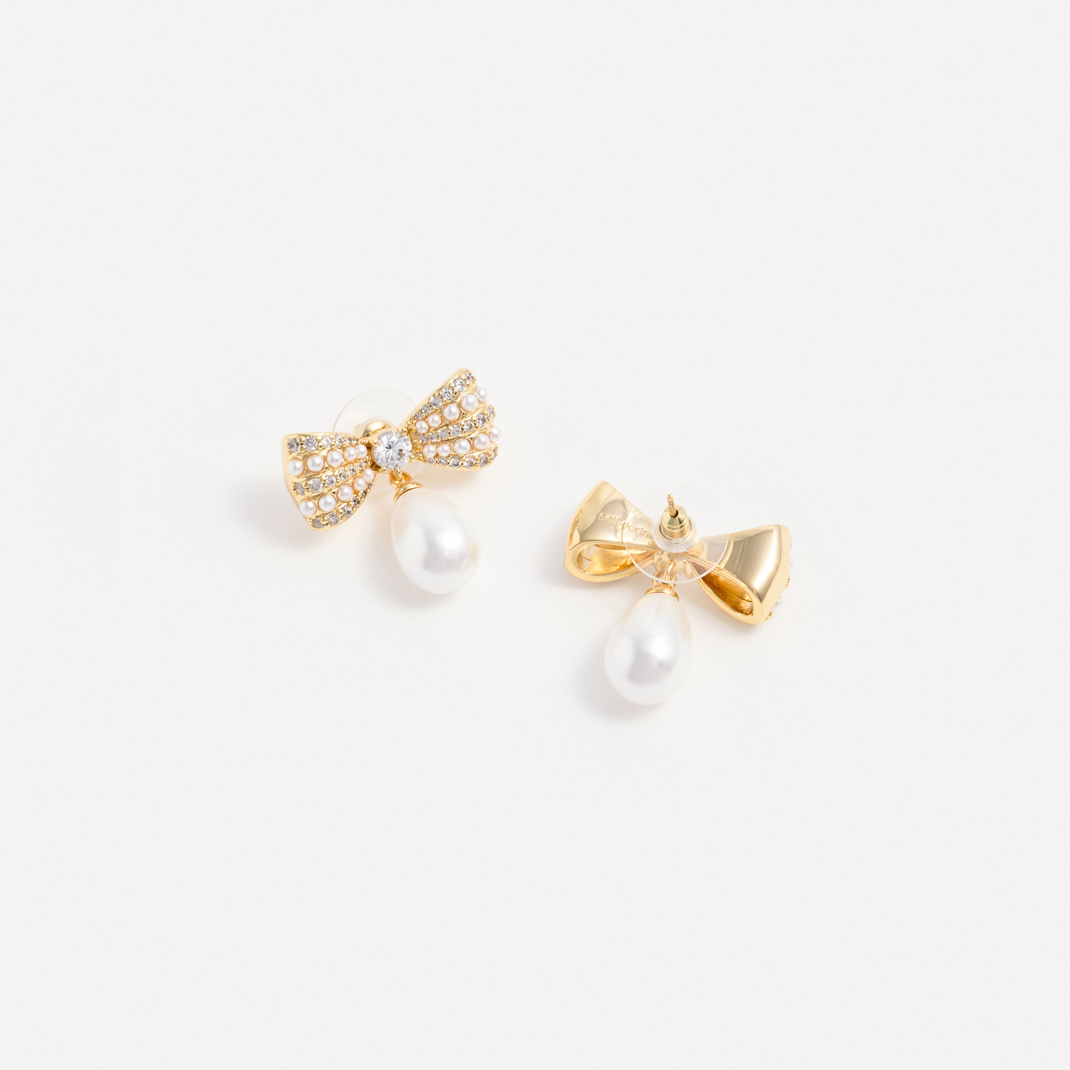 Self Portrait Gold Crystal Bow Pearl Ohrringe Gold One Size