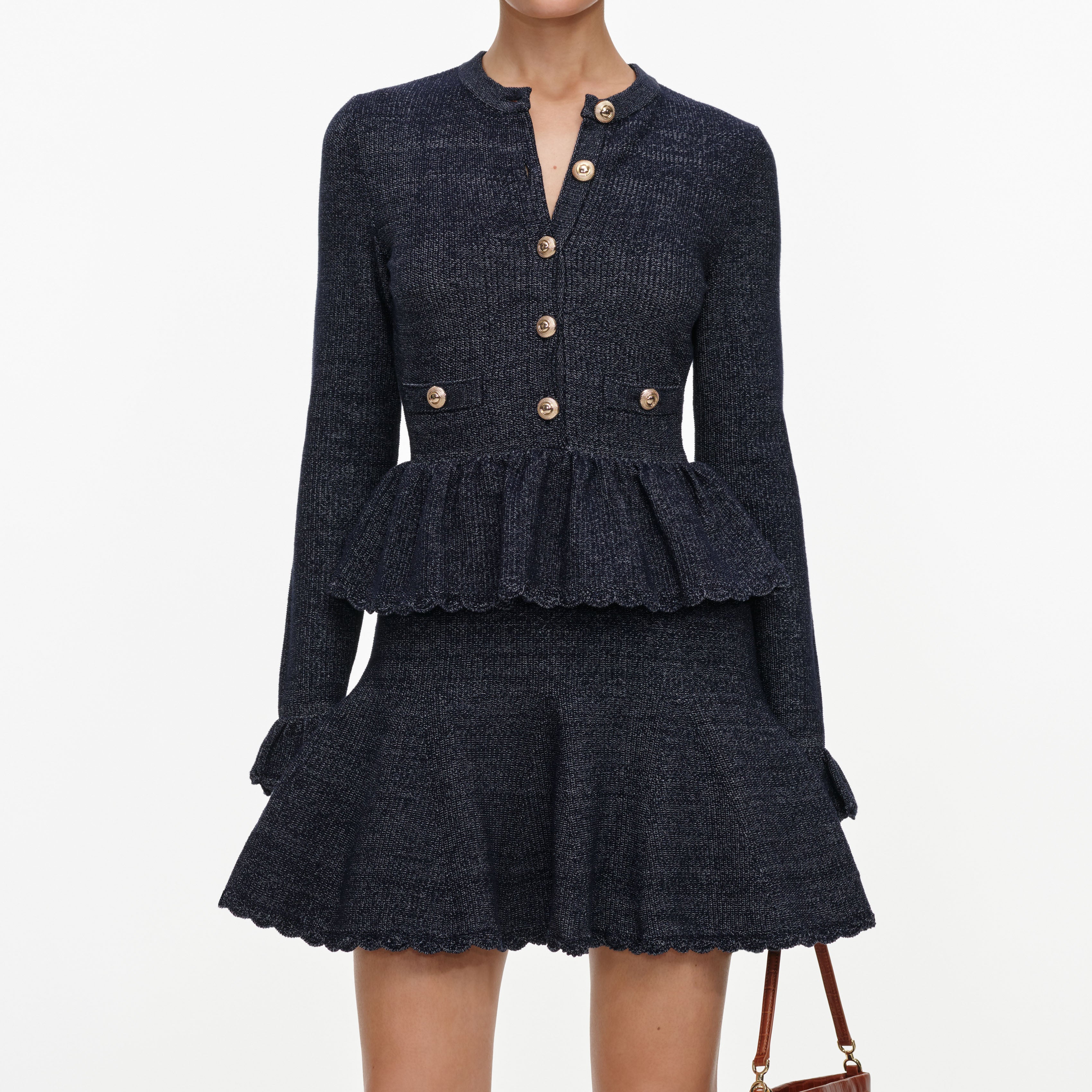 Self Portrait Navy Textured Knit Mini Kleid navy