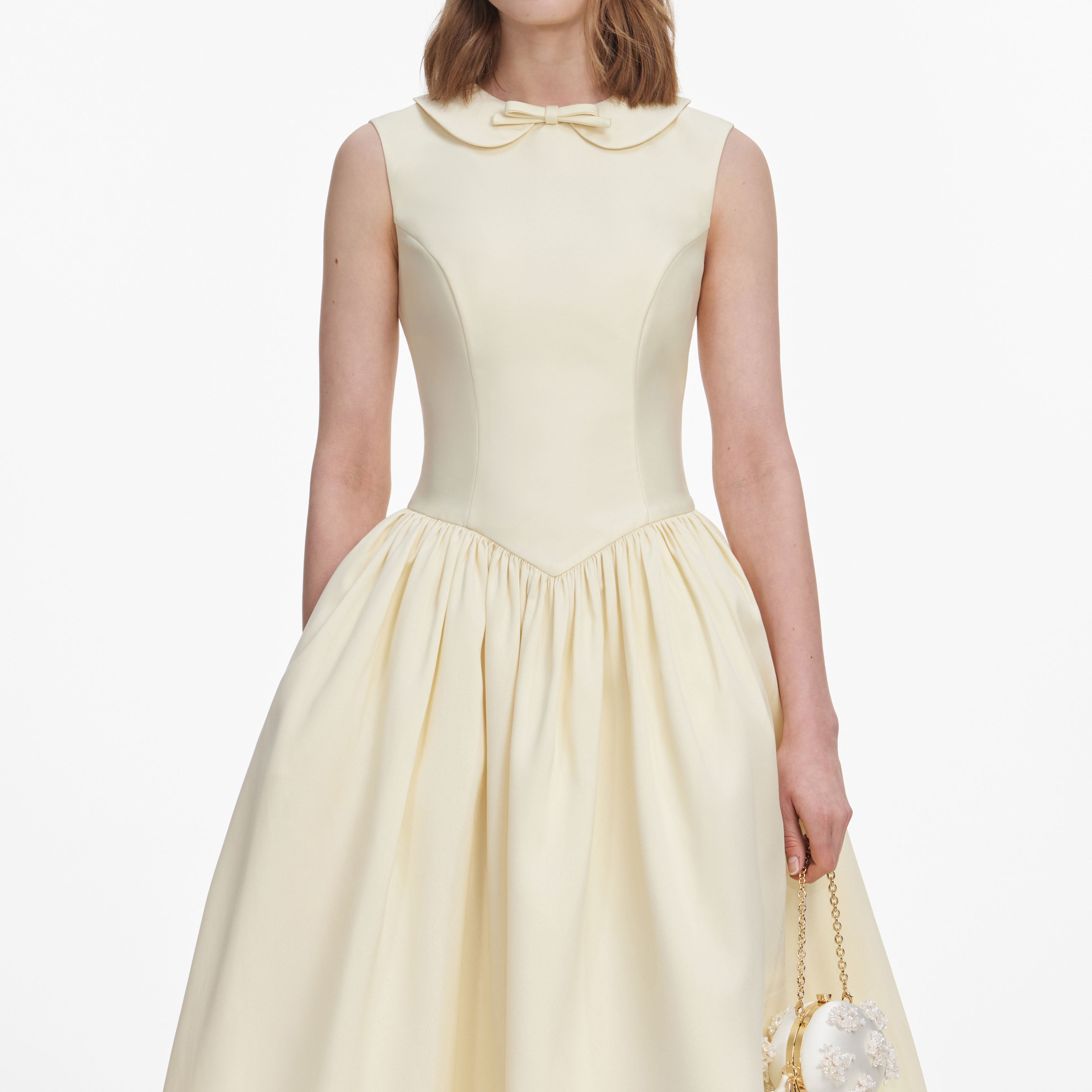 Self Portrait Yellow Taffeta Collared Midi Kleid Gelb Taft
