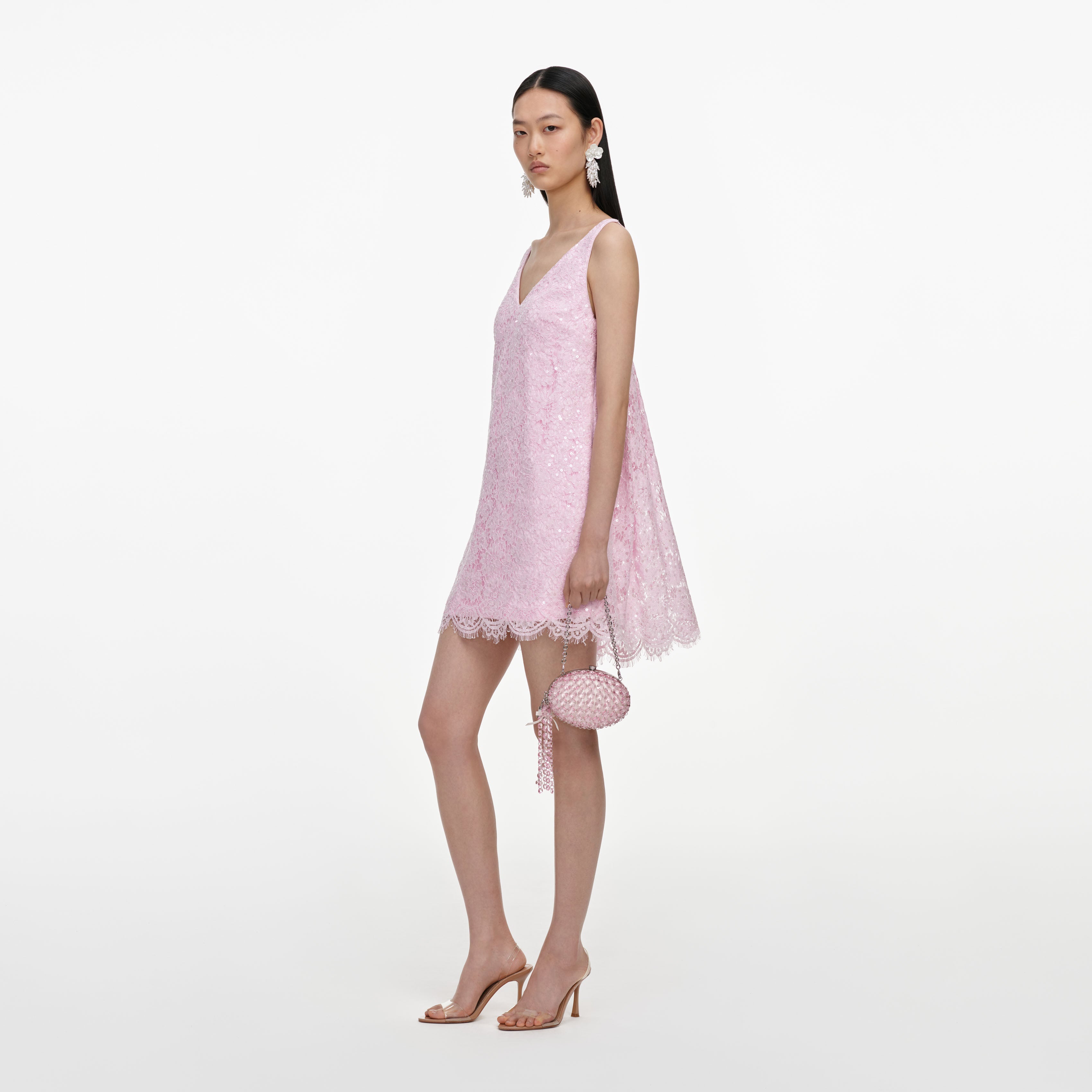 Self Portrait Sequin Lace Minikleid rosa Cape Pailletten