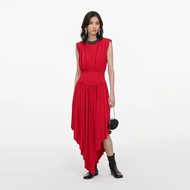 Self Portrait Jersey Midikleid Rot Asymmetrisch Abendkleid