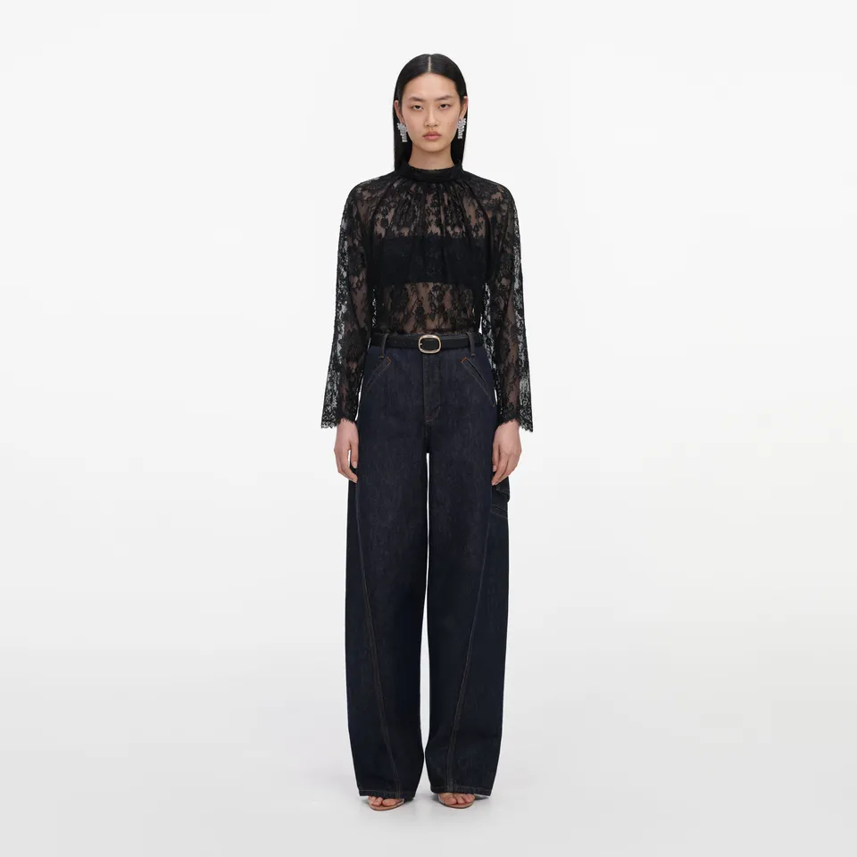 Self Portrait Tops Black Lace Blouse Bluse schwarz