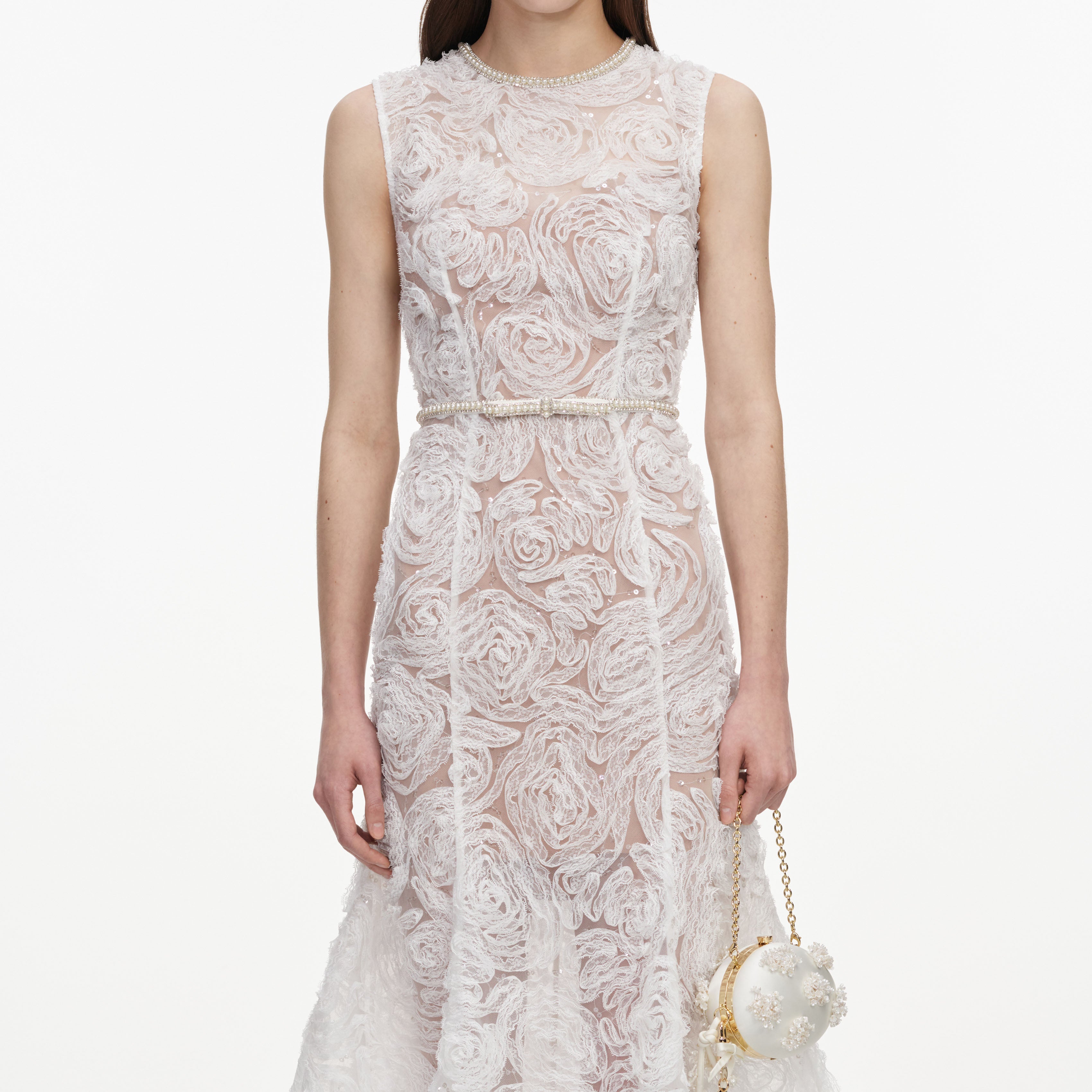 Self Portrait White Tulle Lace Midi Kleid Weiß Spitze