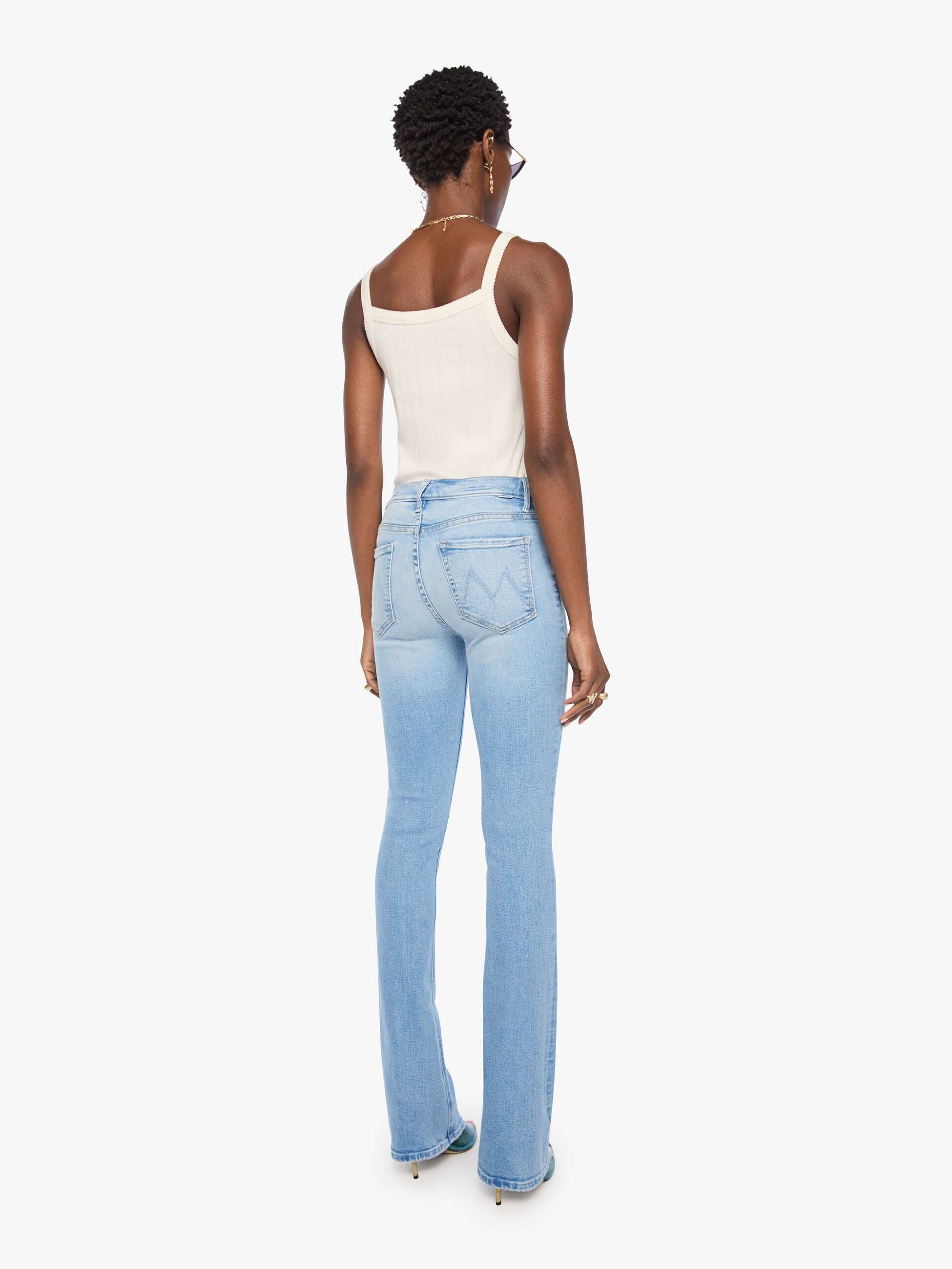 Mother The Runaway Flare Jeans Hellblau Mid-Rise Stretch