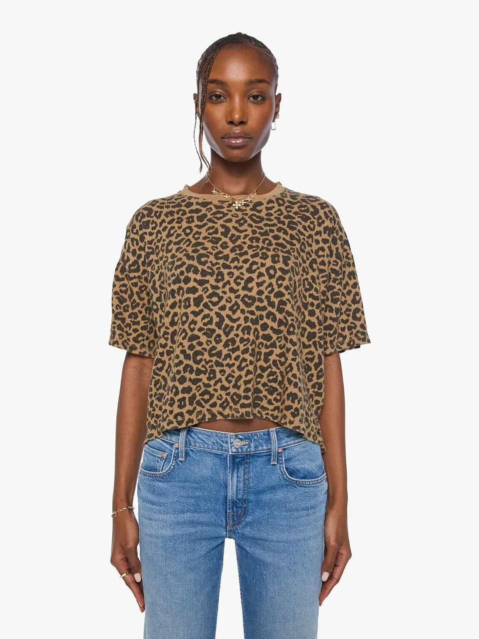 Mother S/S Boxy Ringer T-Shirt Leo Braun Crop