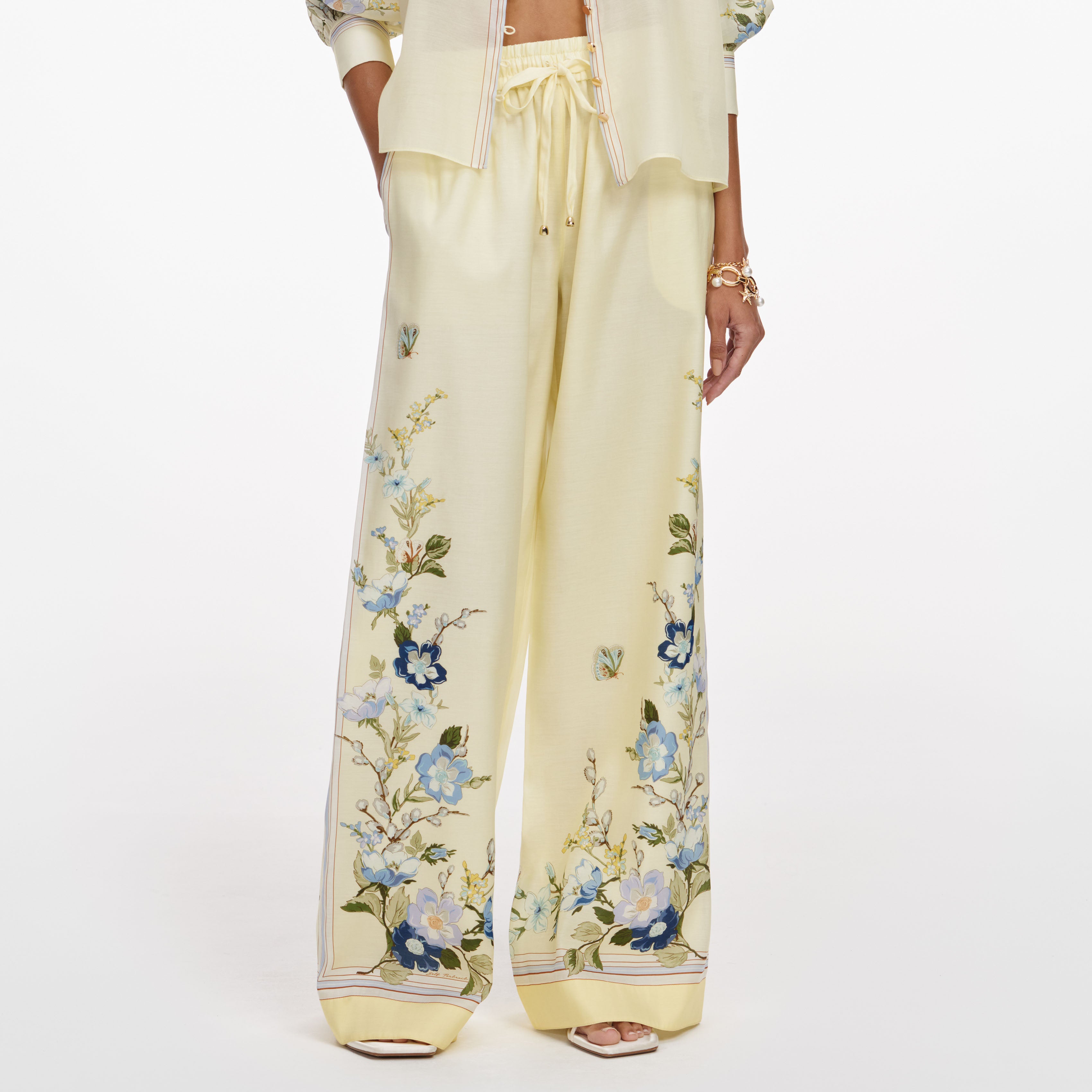Self Portrait Bottoms Organza Hose Gelb Floral UK 6