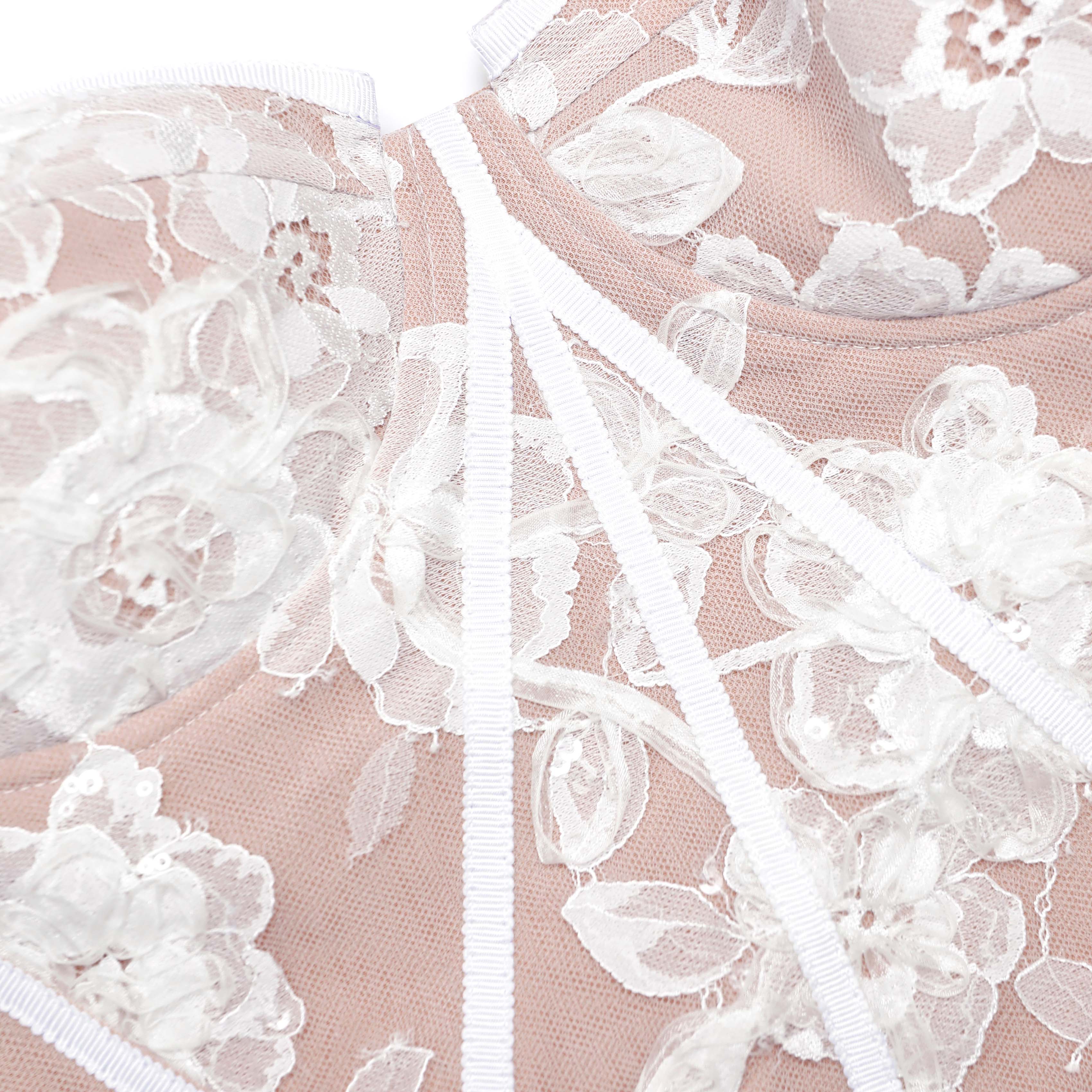 Self Portrait White Sequin Lace Bandeau Top Weiß Korsett
