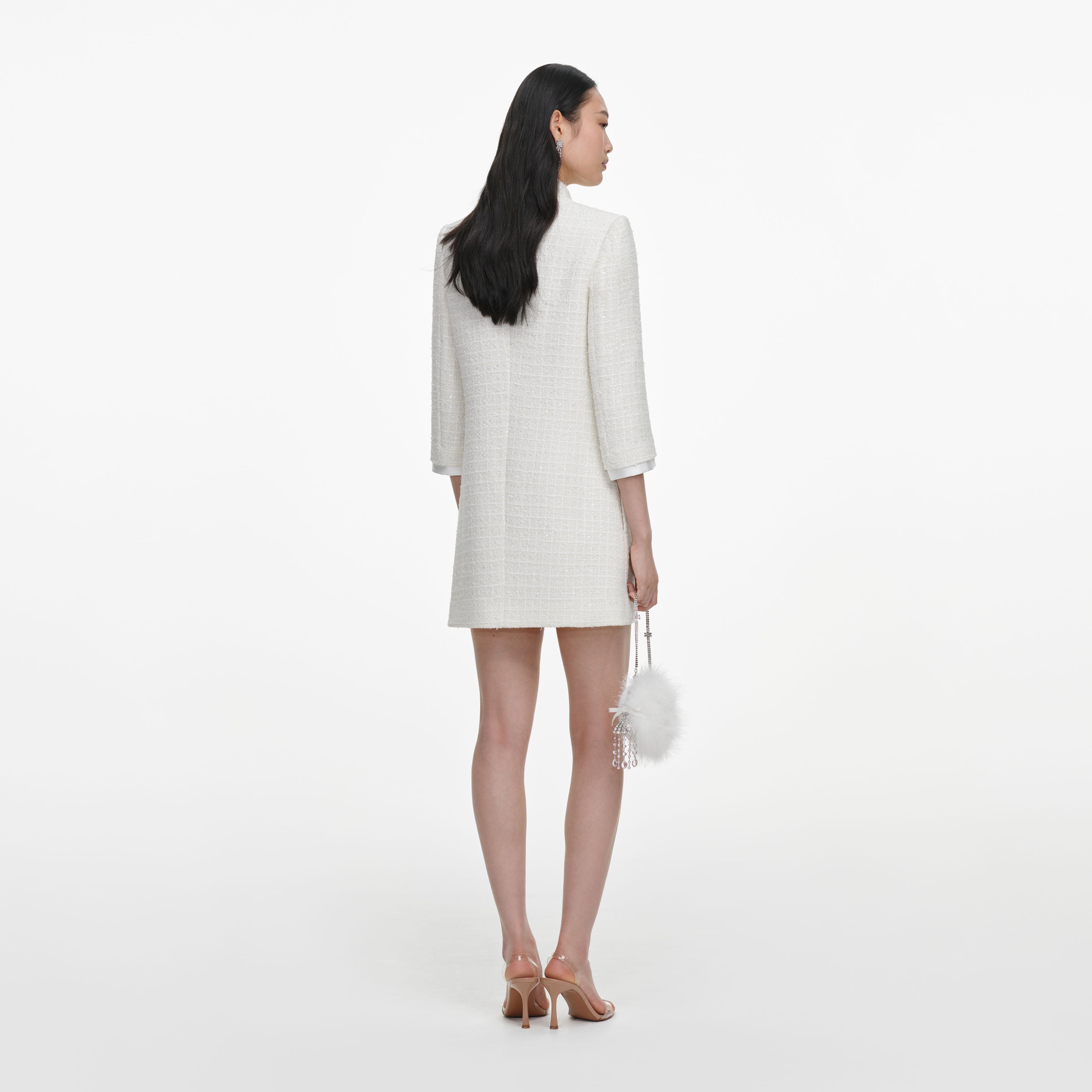 Self Portrait Boucle Minikleid Creme Taschen Gr. UK 8