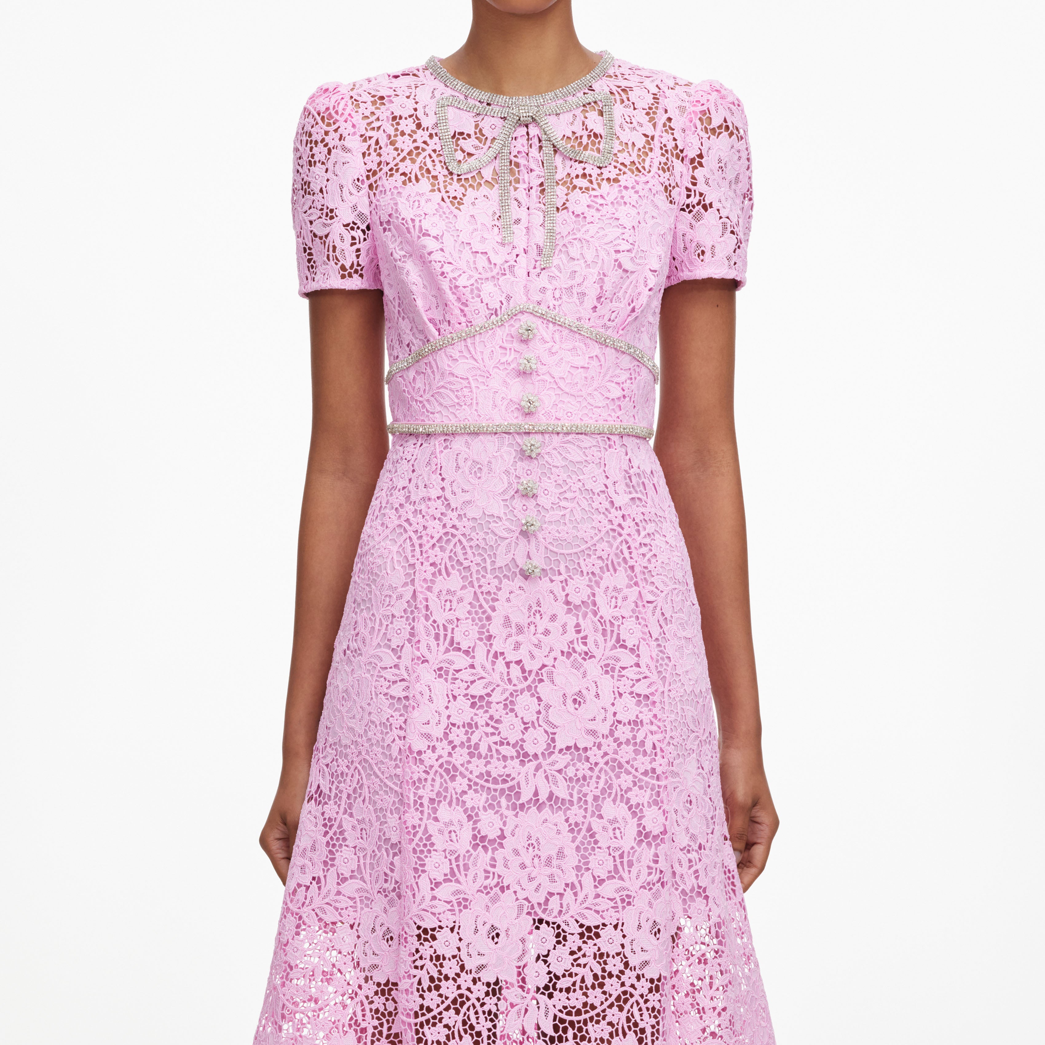 Self Portrait Pink Cord Lace Midikleid Rosa Spitze