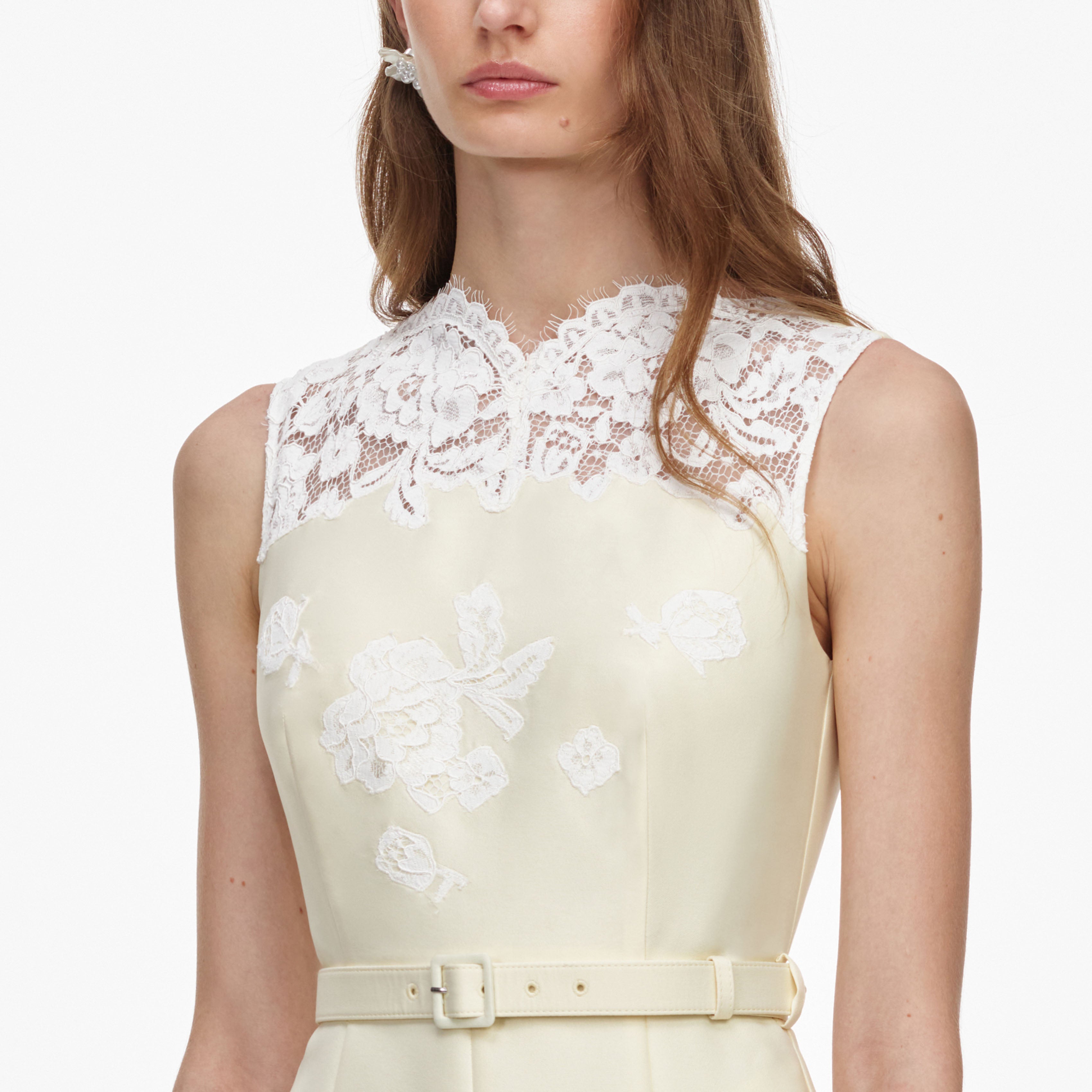 Self Portrait Yellow Taffeta Lace Midikleid Gelb Taft