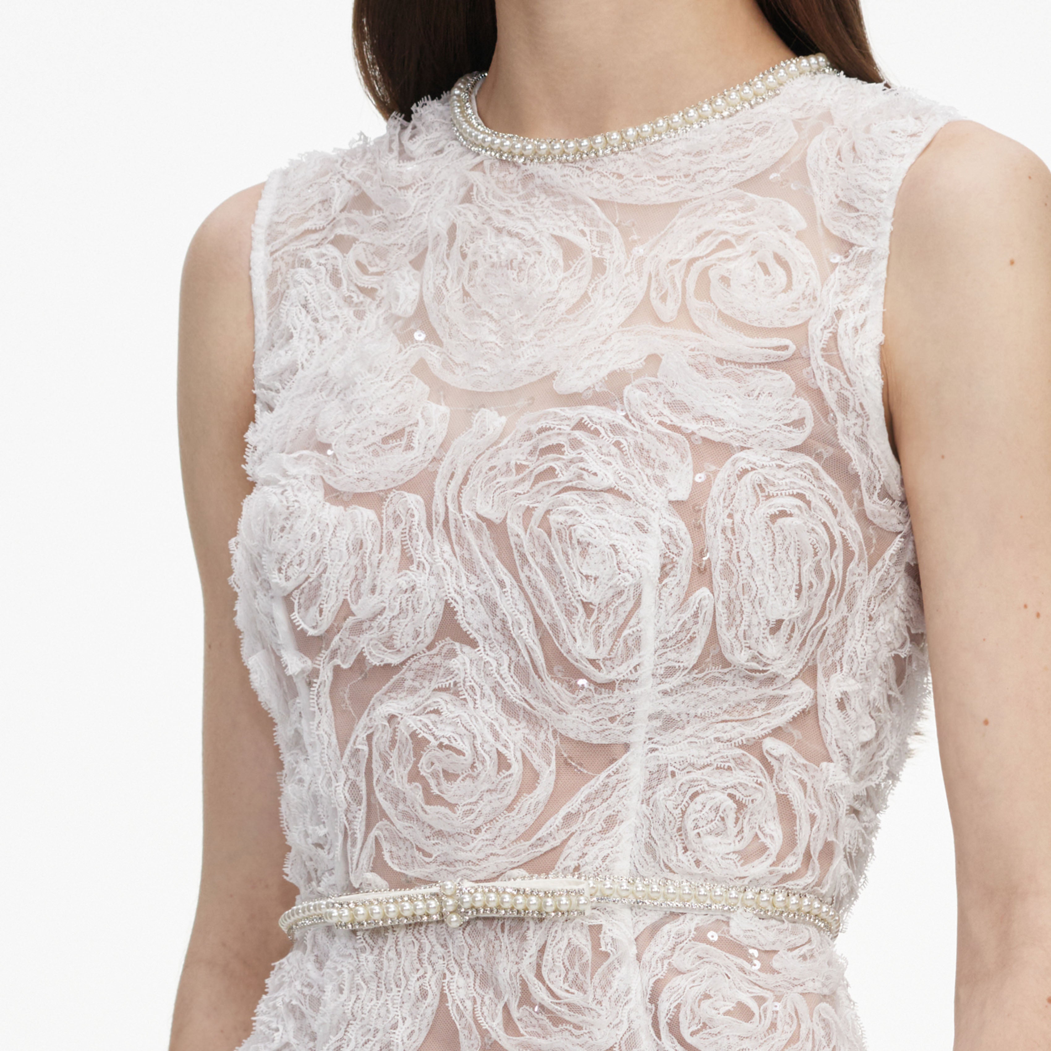Self Portrait White Tulle Lace Midi Kleid Weiß Spitze