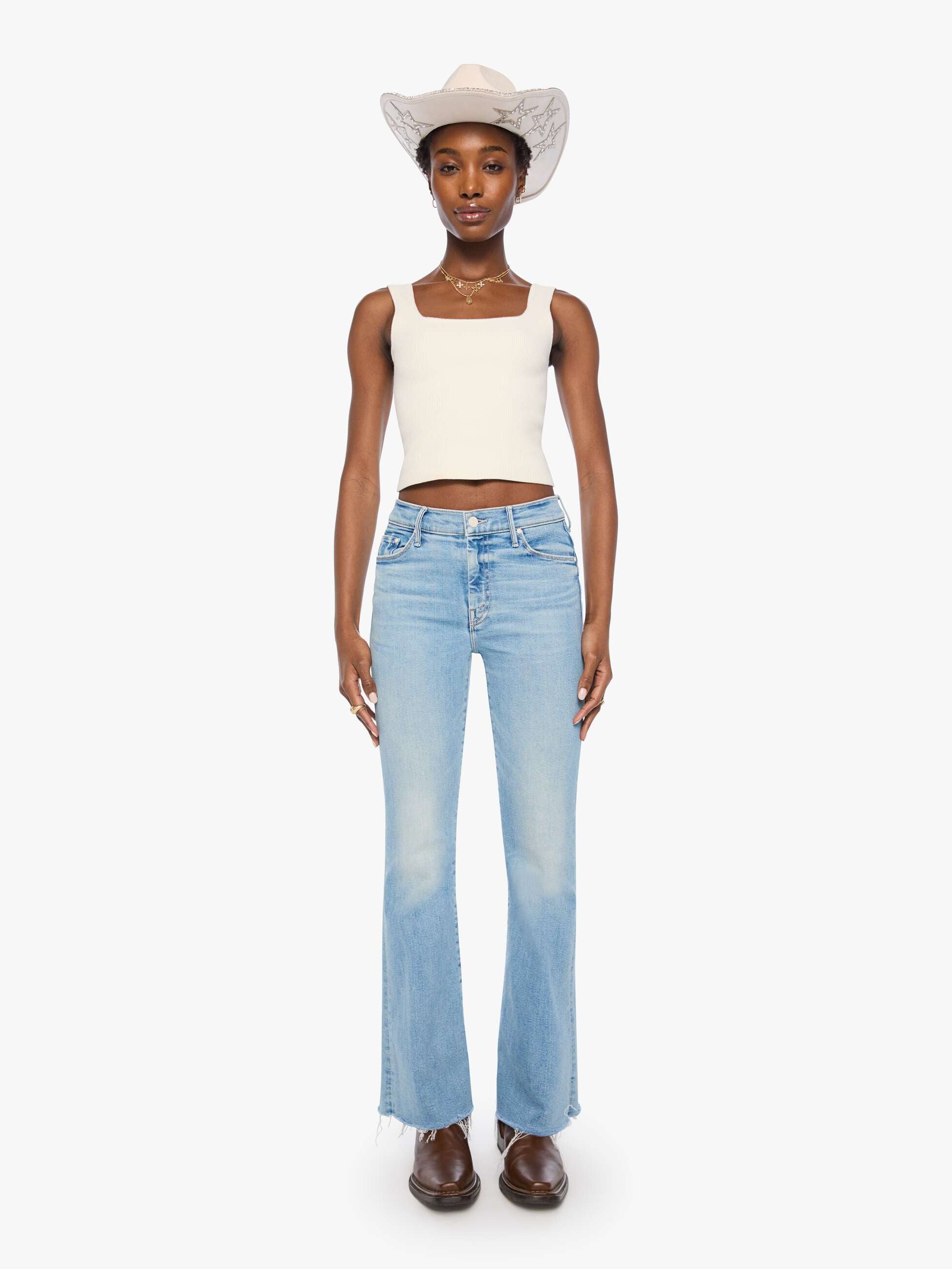 Mother Weekender Fray Jeans Wish Upon A Star Hellblau