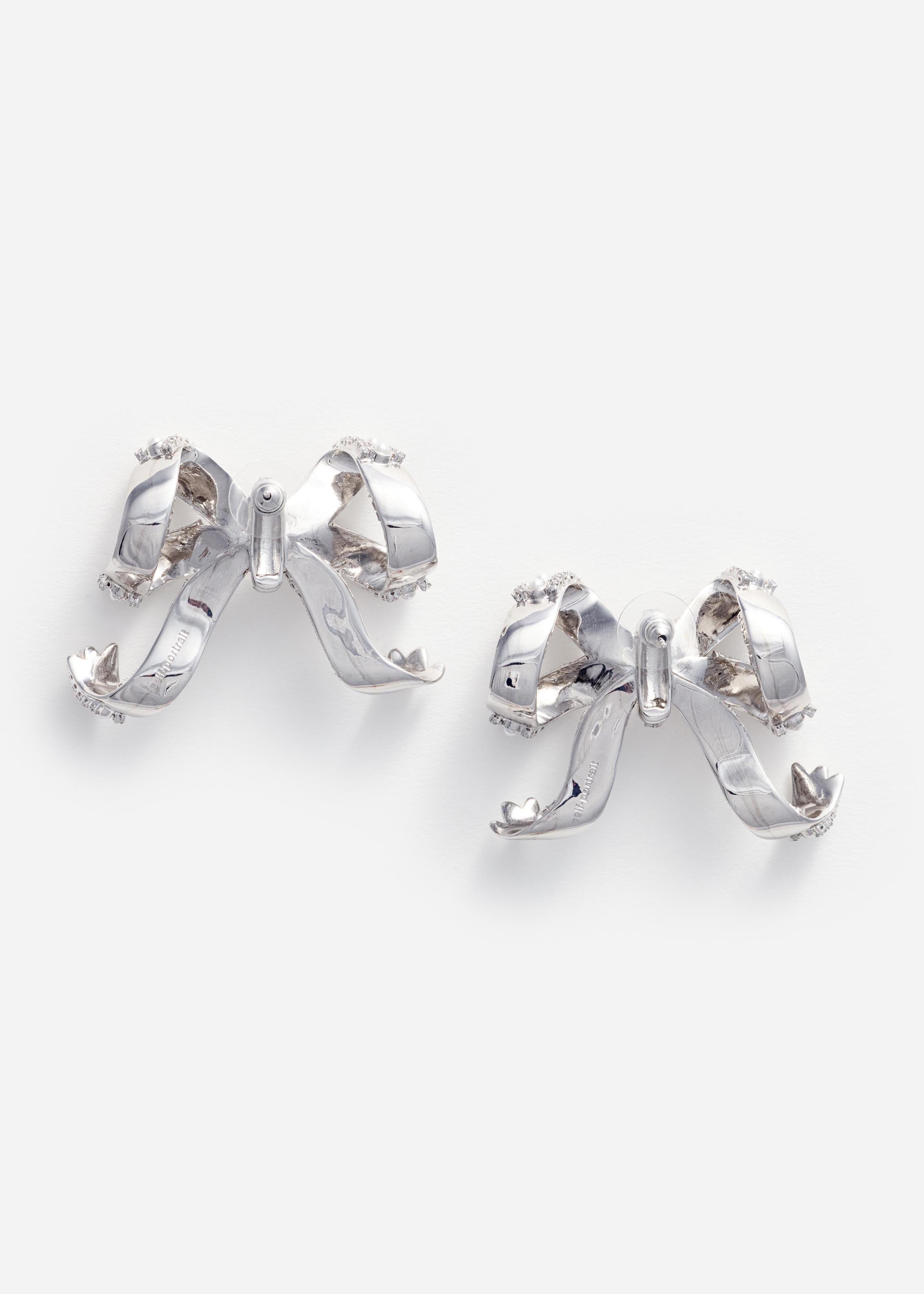 Self Portrait Pearl Crystal Bow Ohrringe Silber Schleife